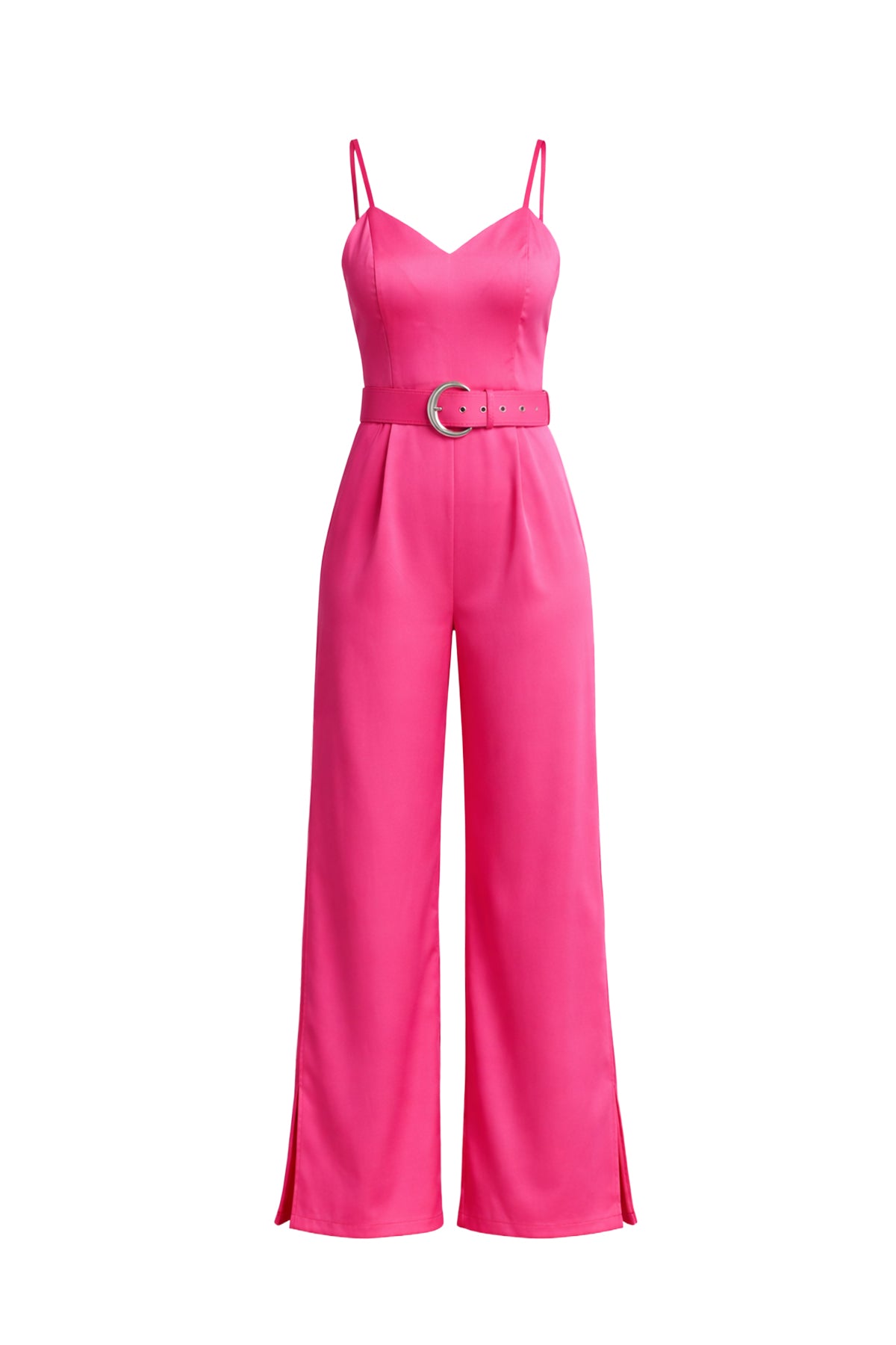 Woven Strappy Jumpsuit With High Side Leg Slits