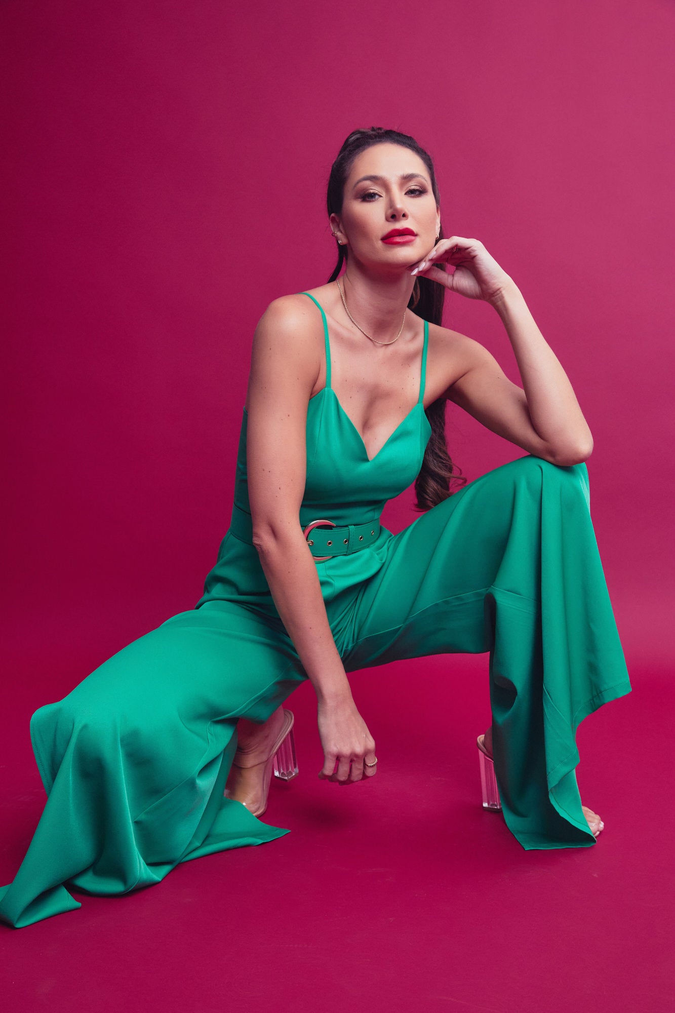 Woven Strappy Jumpsuit With High Side Leg Slits