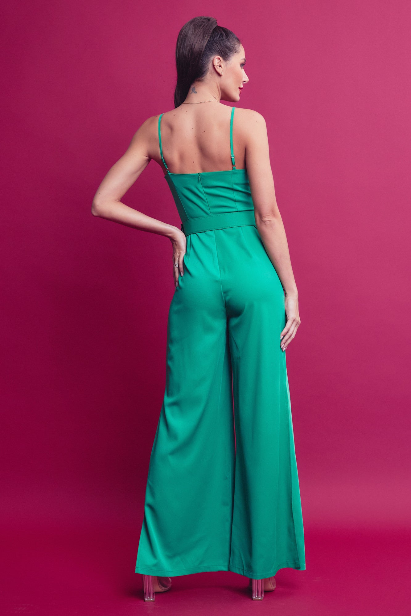 Woven Strappy Jumpsuit With High Side Leg Slits