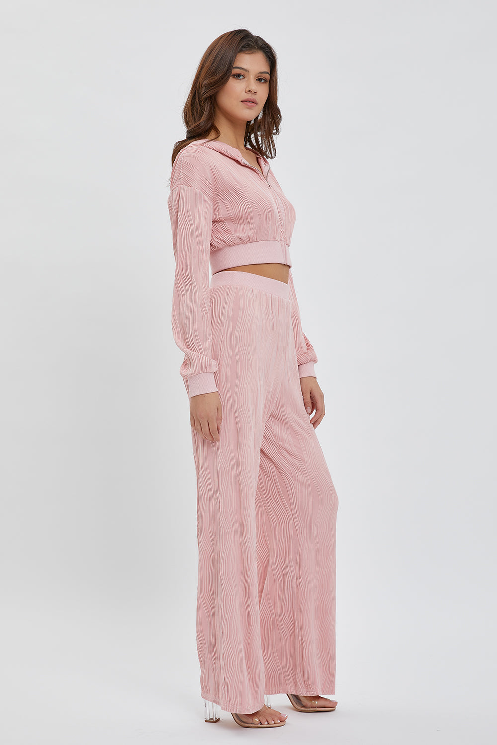 Textured Zip Hoodie and Pants Set