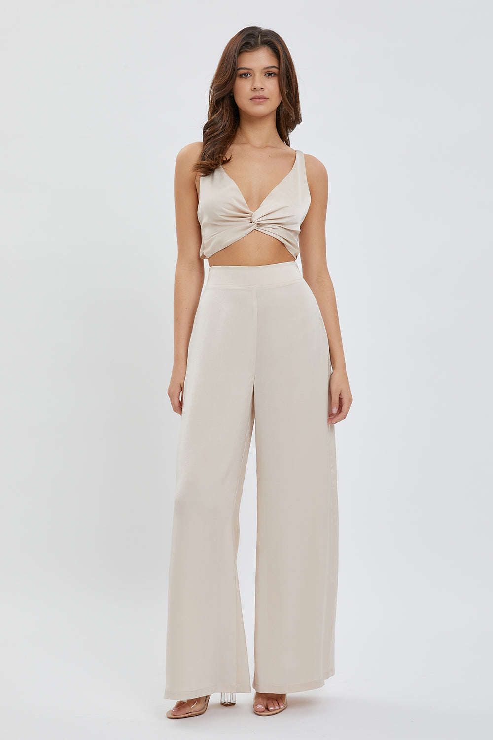 Twisted Front Crop Top & Wide Leg Pants