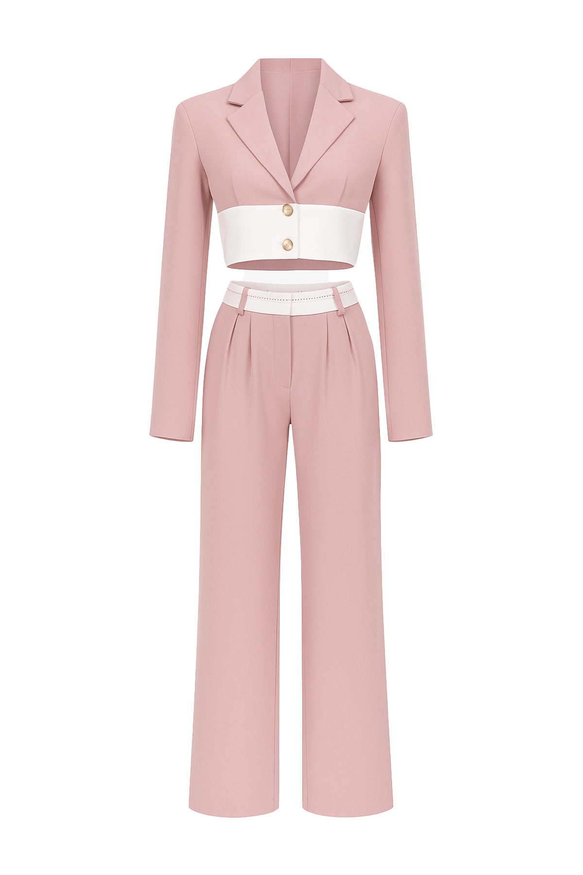 Conjunto de blazer corto con cintura en contraste y pantalones