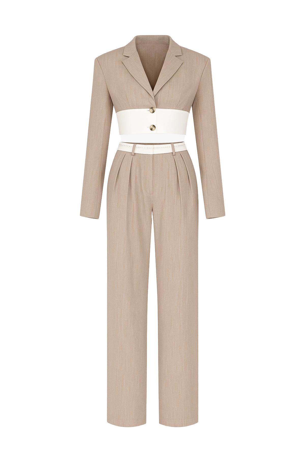 Conjunto de blazer corto con cintura en contraste y pantalones