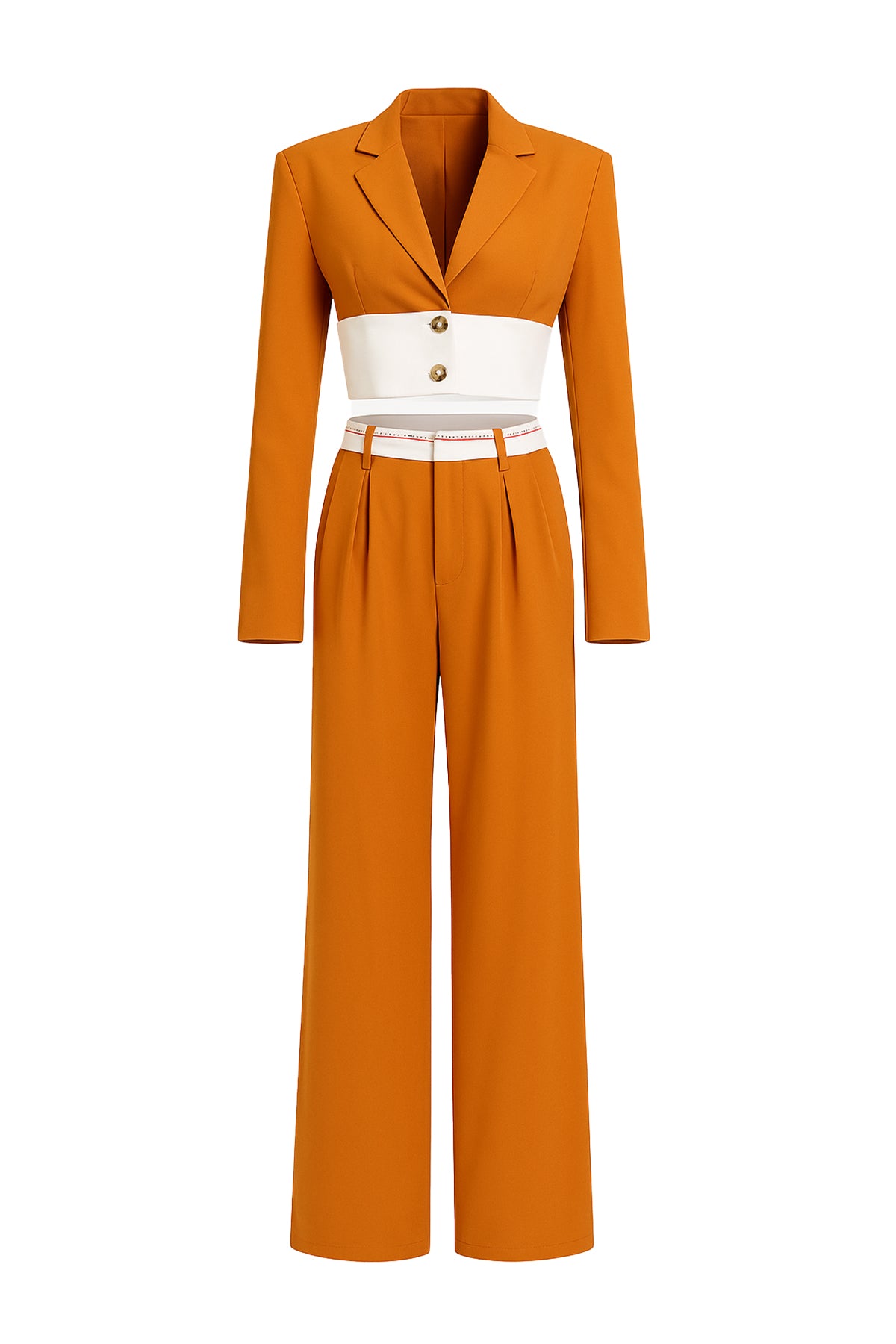 Cropped Blazer With Contrast Waist and Pants Set