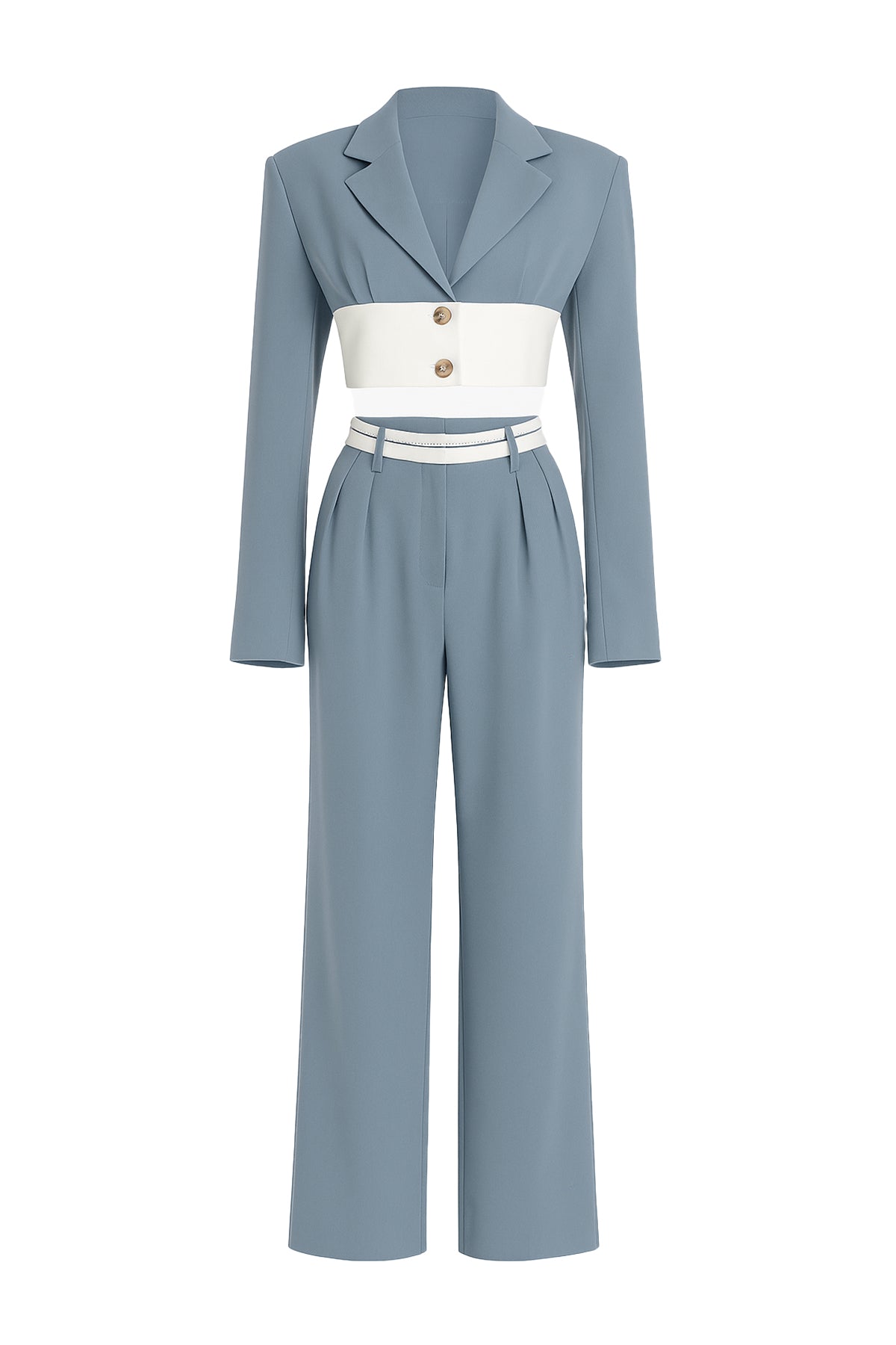 Cropped Blazer With Contrast Waist and Pants Set