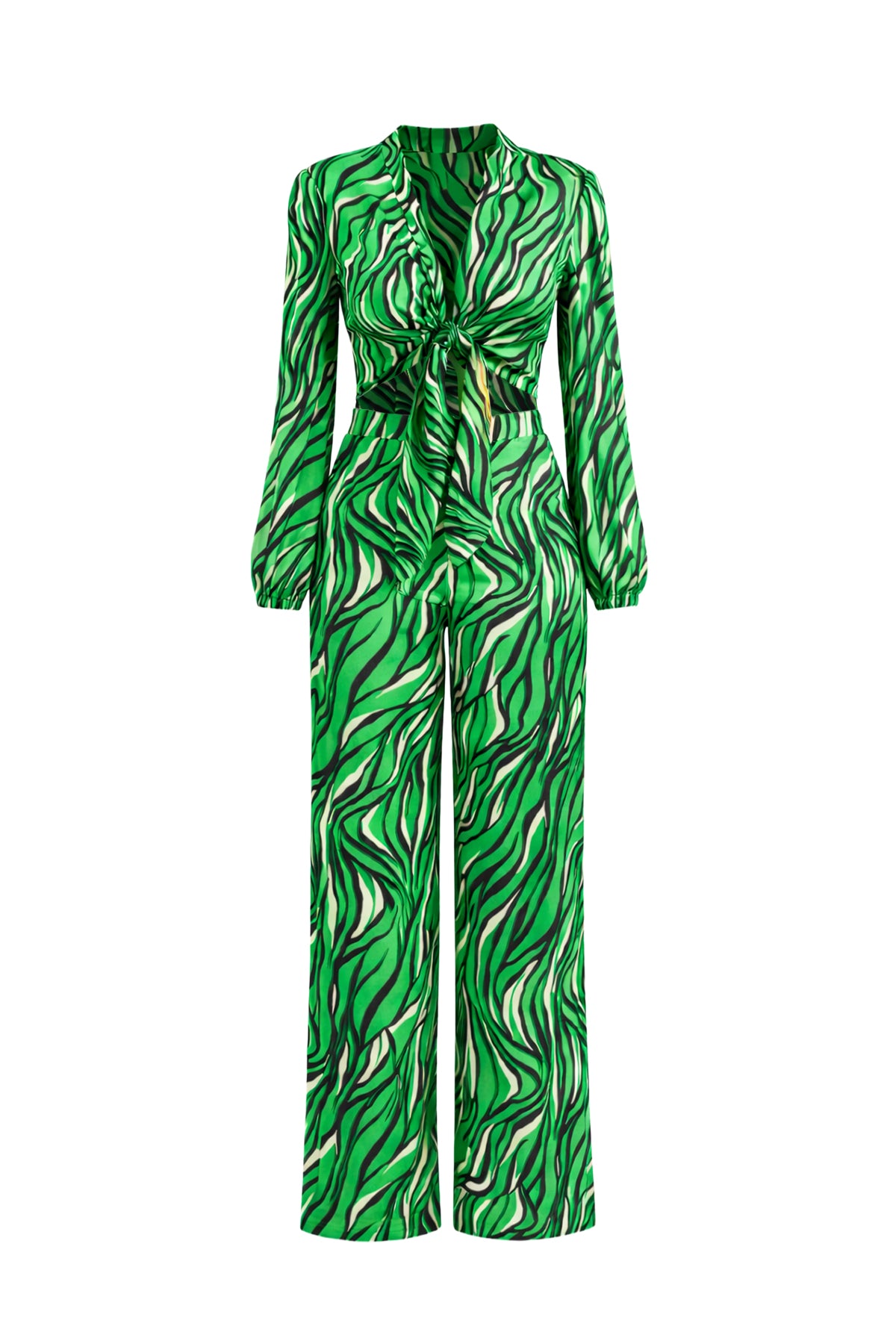Printed Tie Front Top & Pants Set
