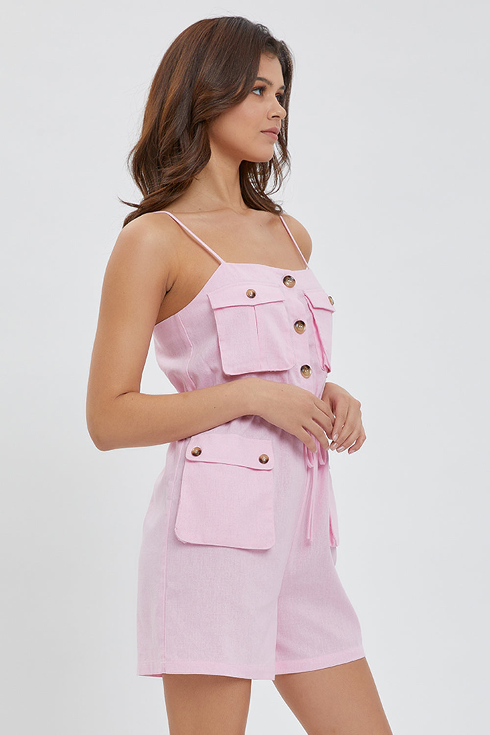 Pocket Detail Linen Romper