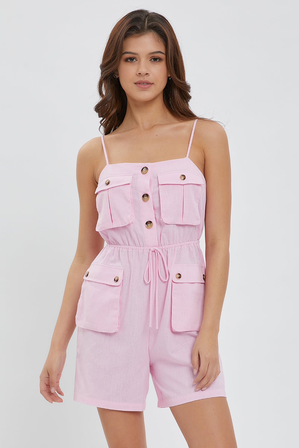 Pocket Detail Linen Romper