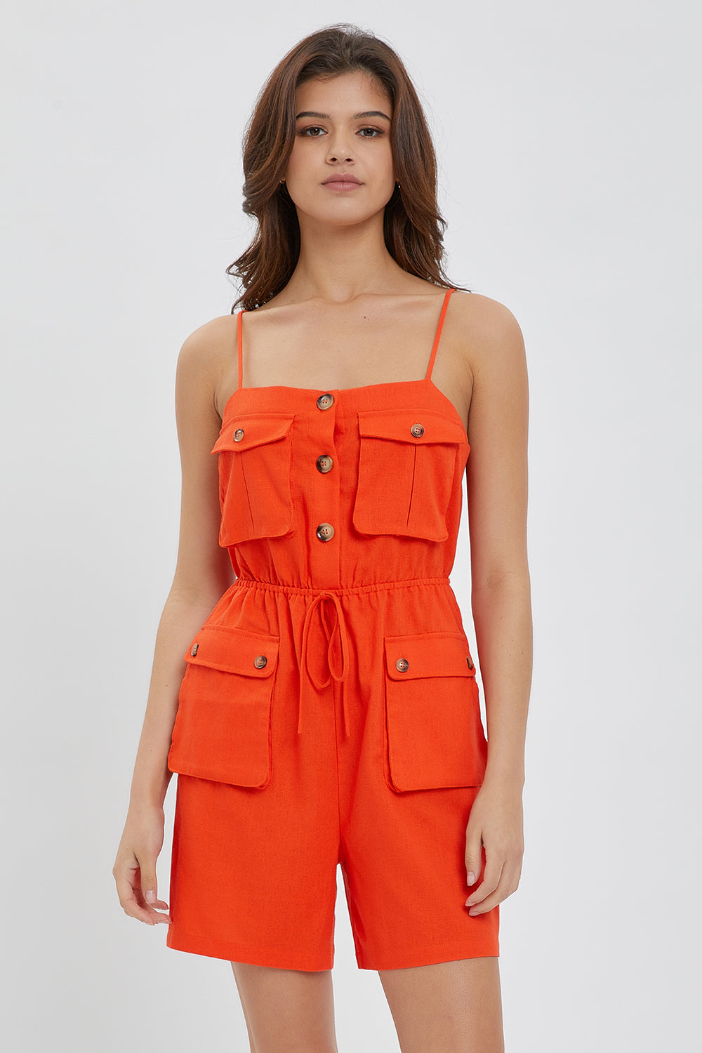 Pocket Detail Linen Romper