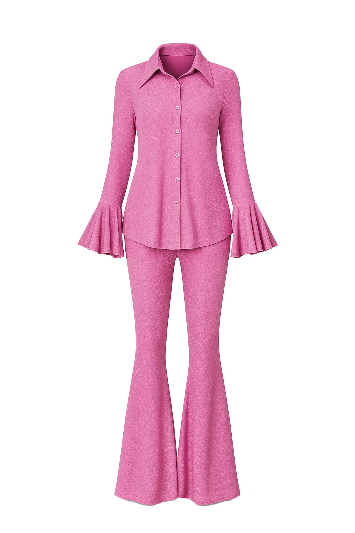 Knit Ruffle manga camisa y pantalones acampanados conjunto