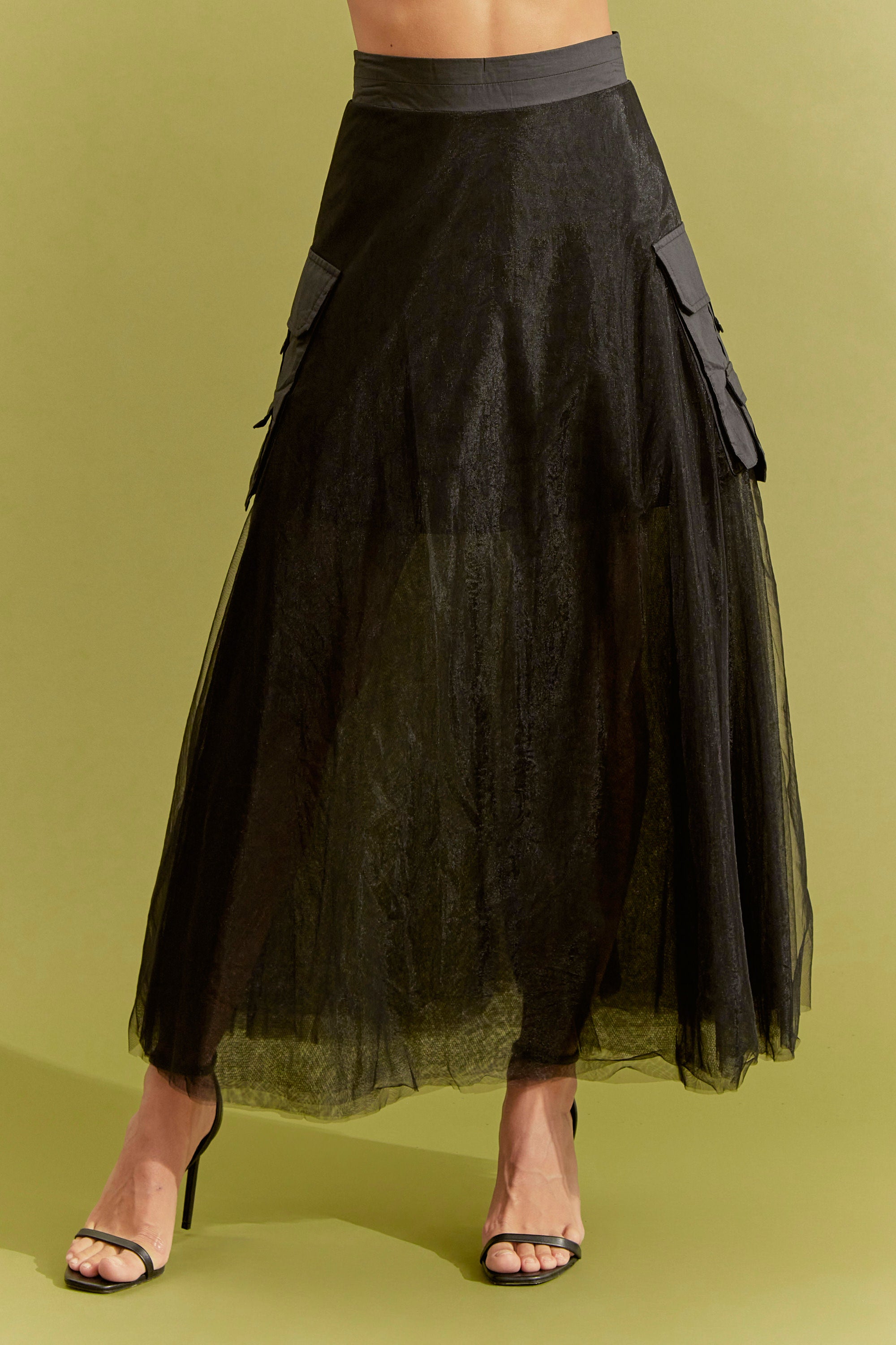 Woven Tulle Skirt with Cargo Pockets