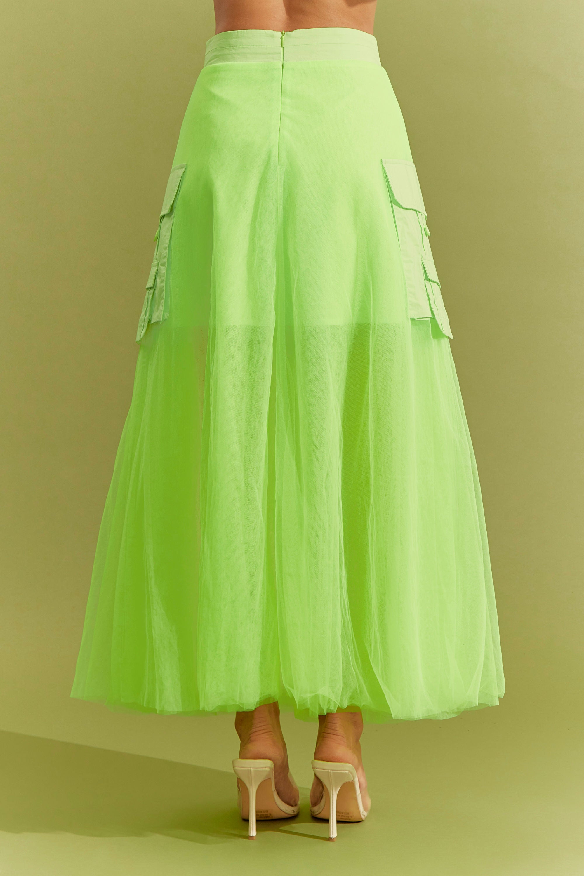Woven Tulle Skirt with Cargo Pockets