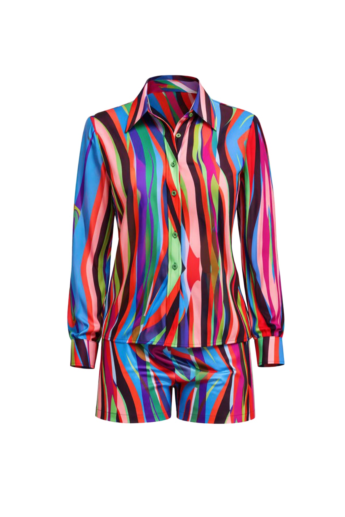 Woven Printed Button Down Shirt and Shorts Set