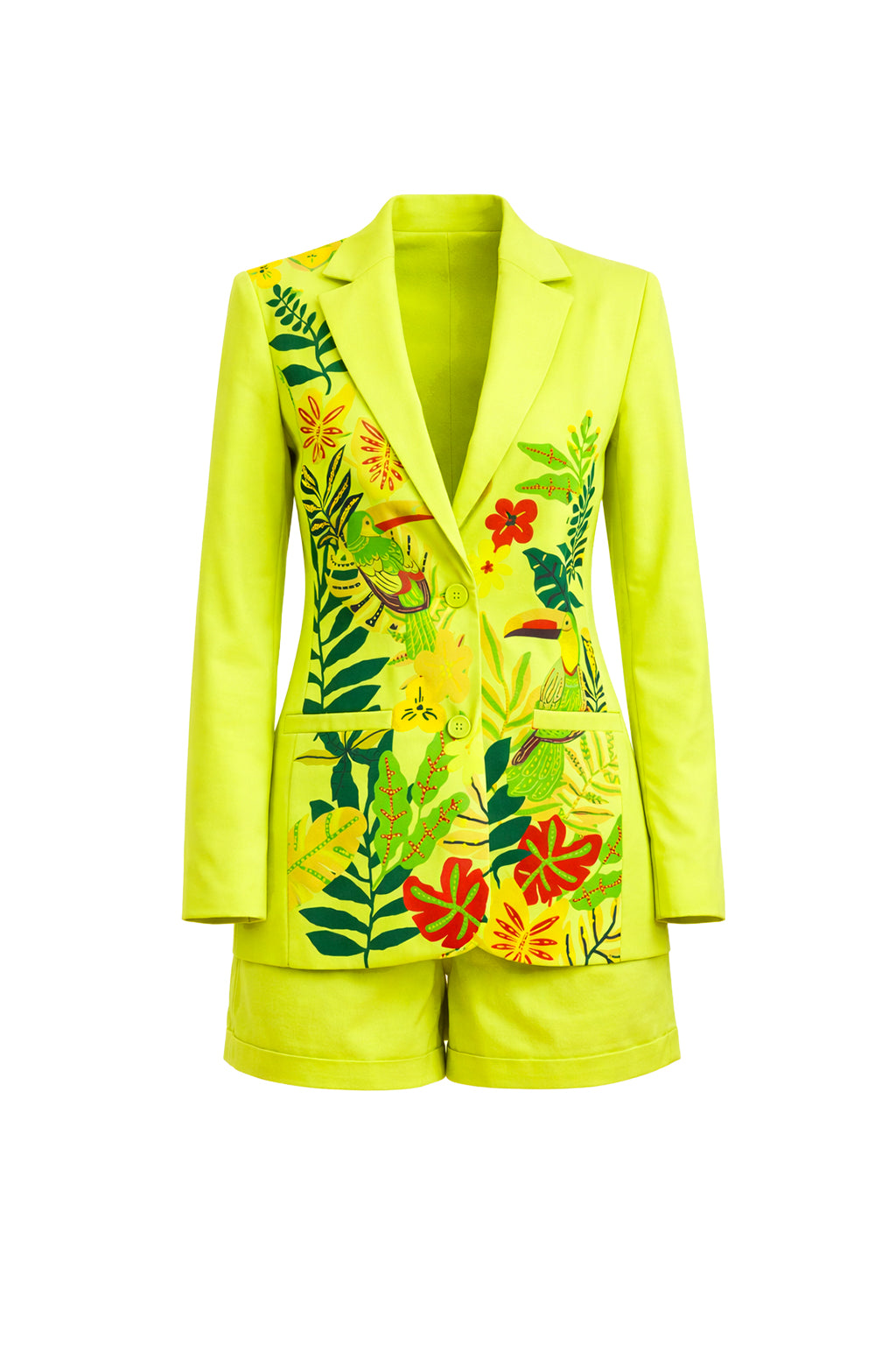 Tropical Print Blazer Jacket And Shorts Set