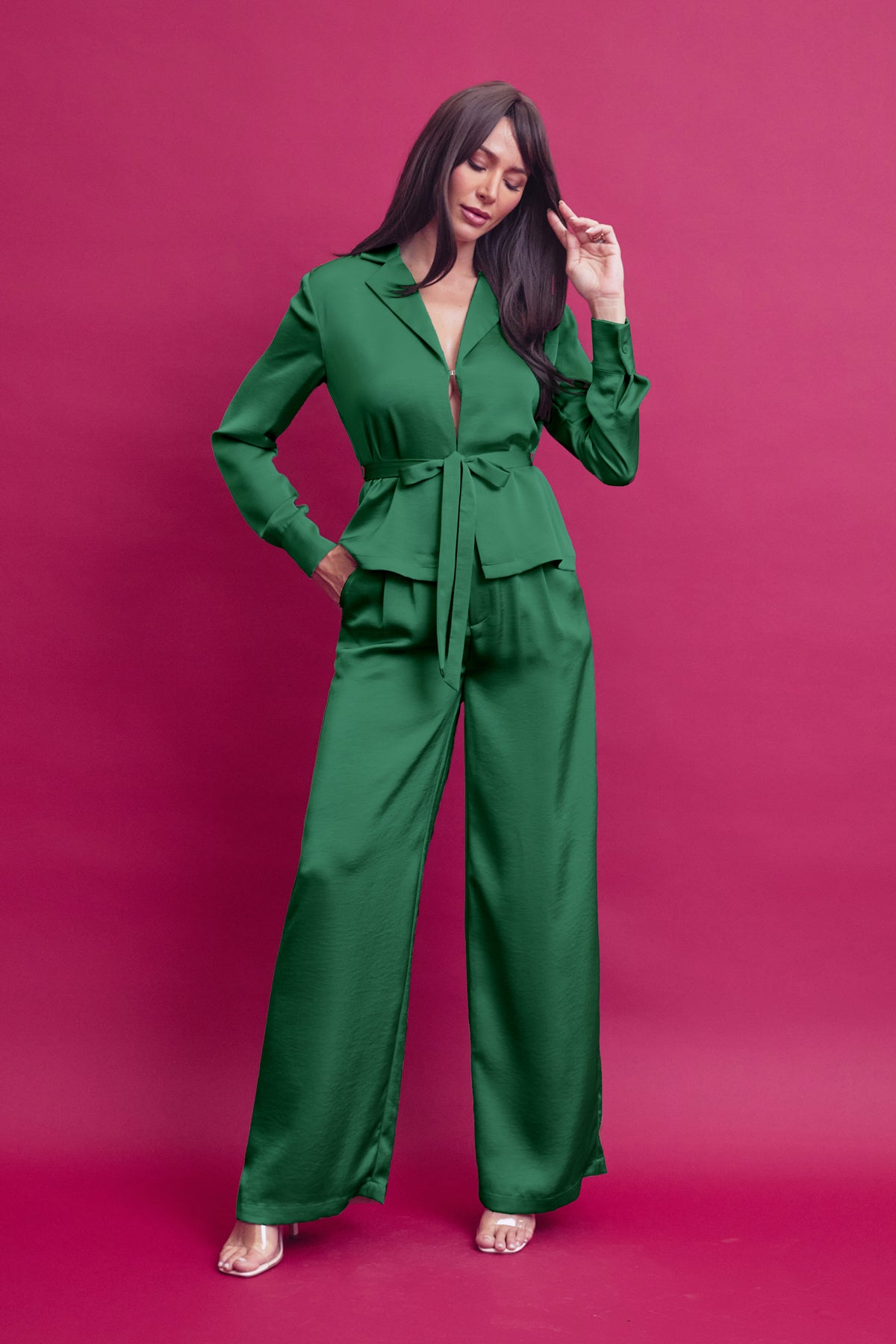 Woven Blouse With Tie and Pants Set