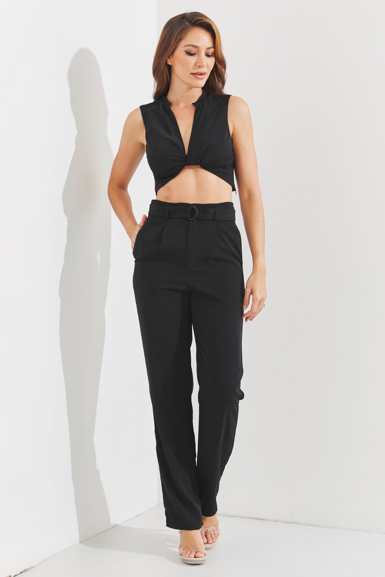 Woven Twisted Crop Top & Pants Set