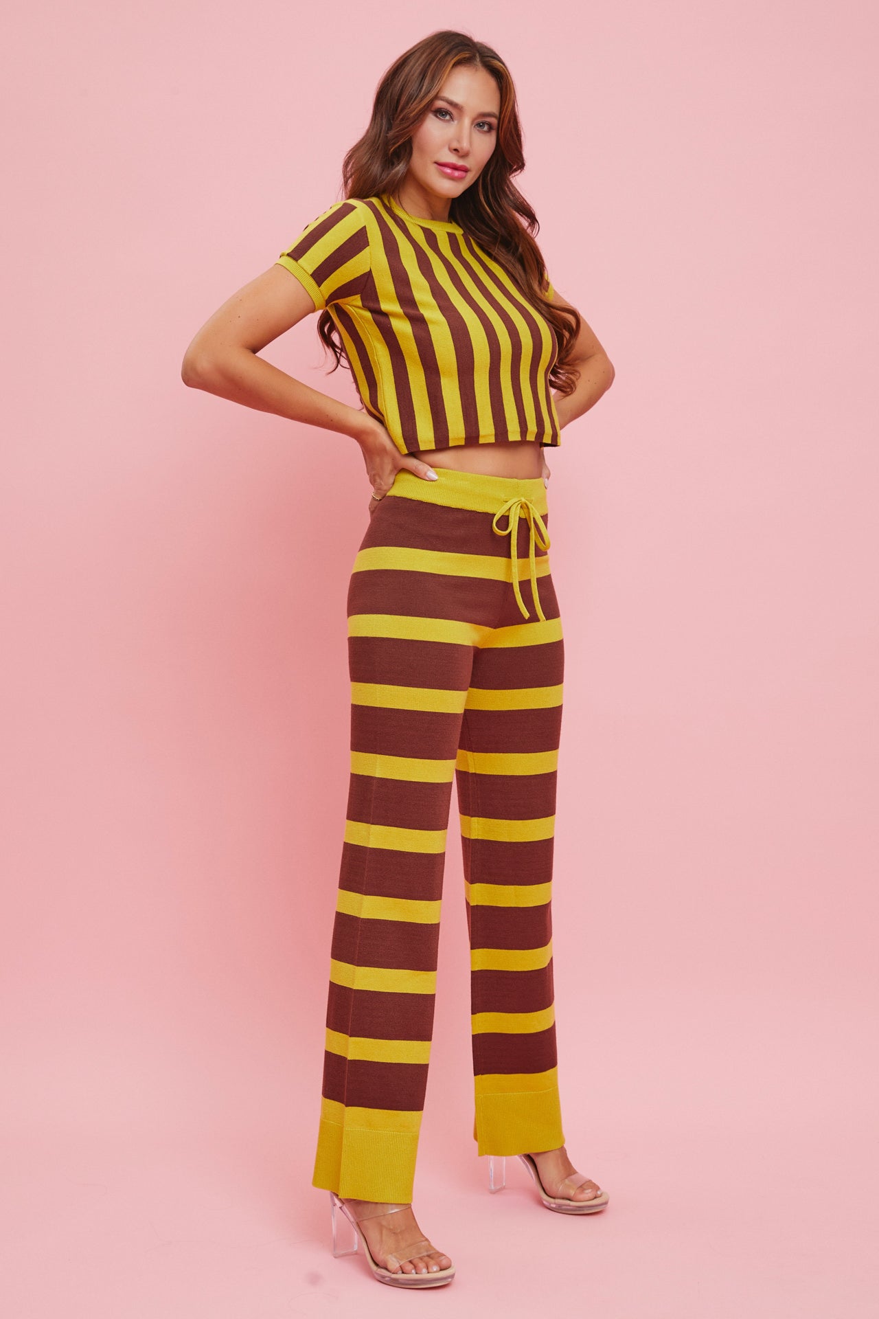 Stripe Knit Crop Top Set