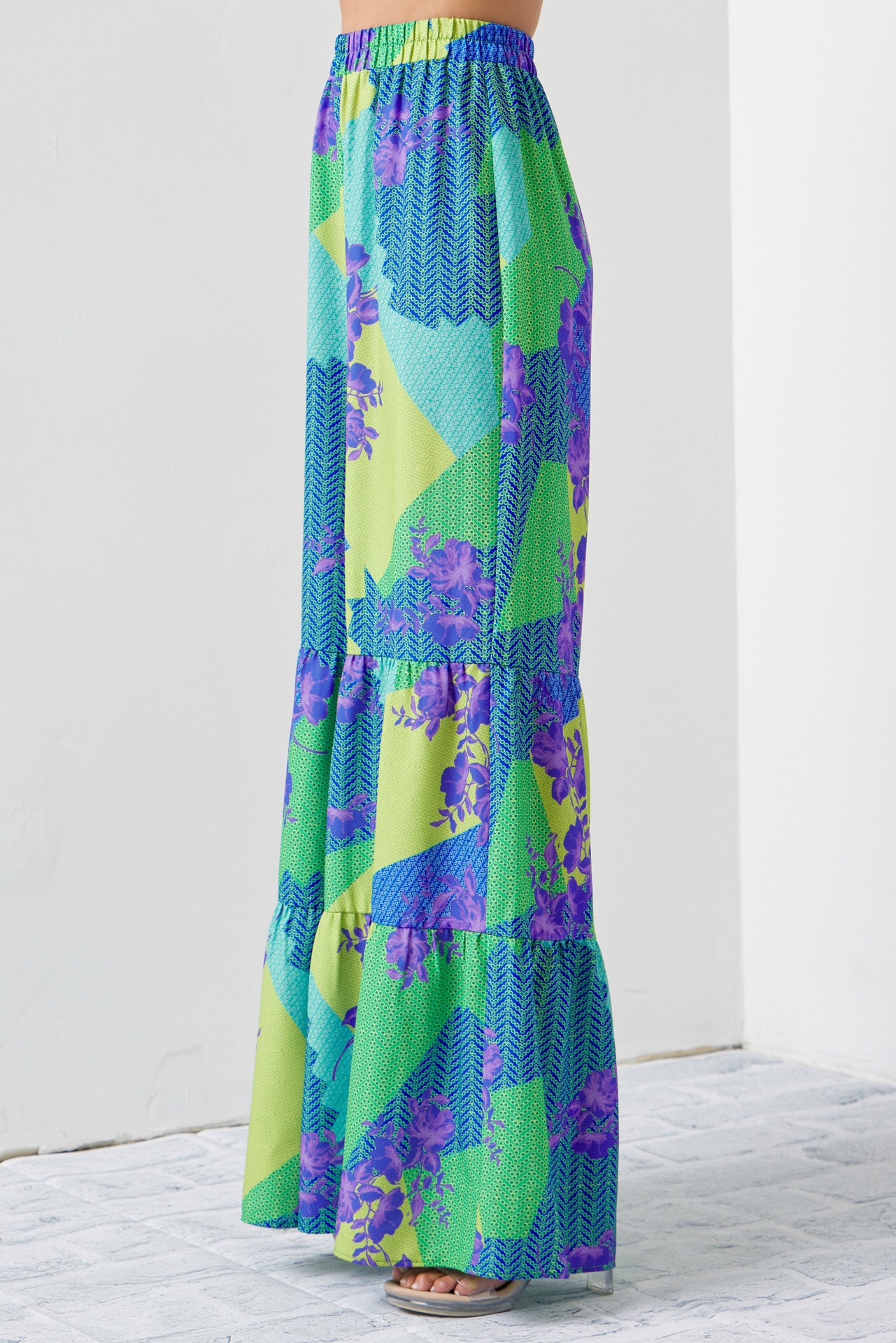Dream Big Woven Print Front Tie Crop Top and Tiered Pants Set