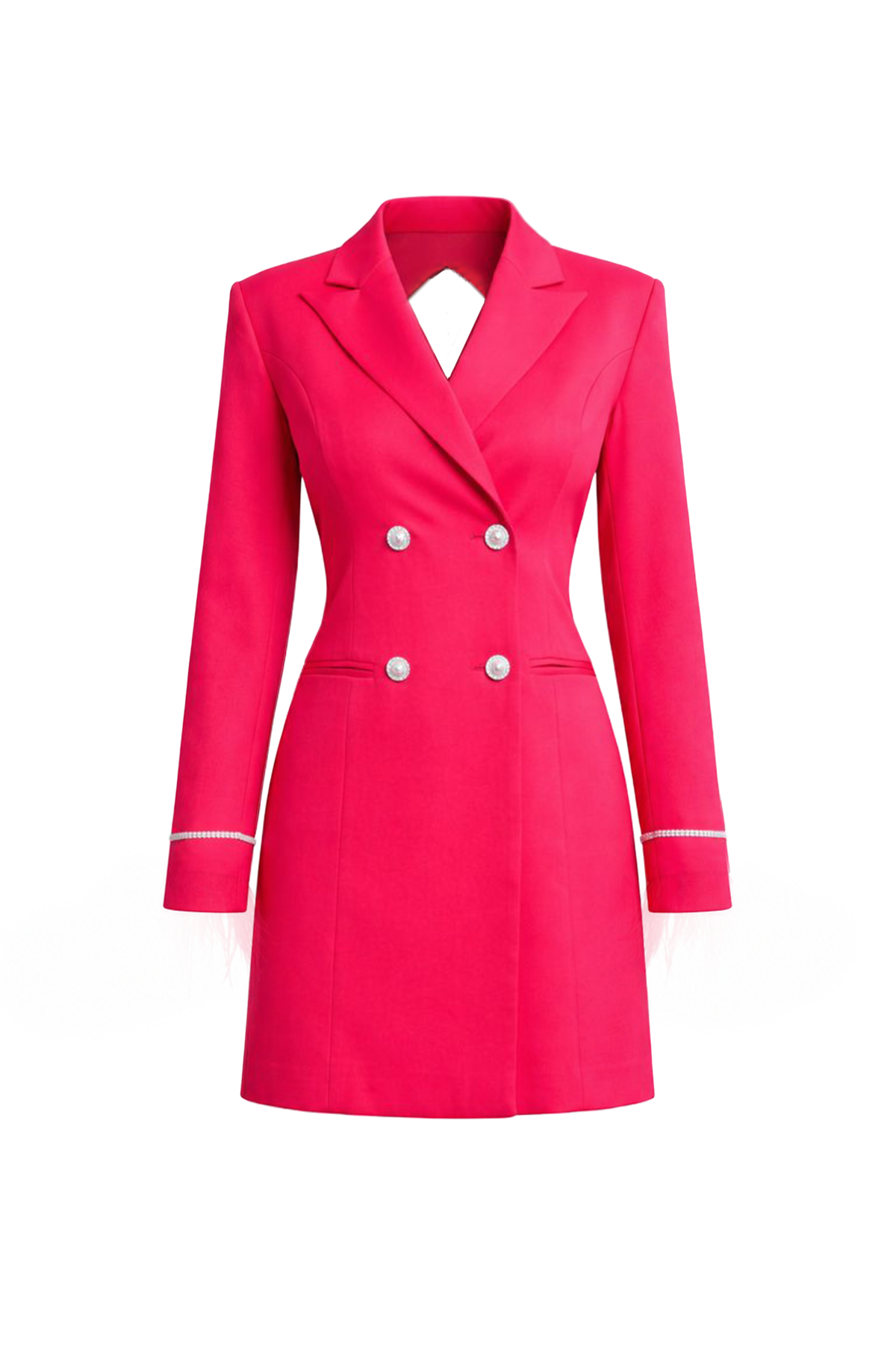 Woven Blazer Dress With Feather Cuff