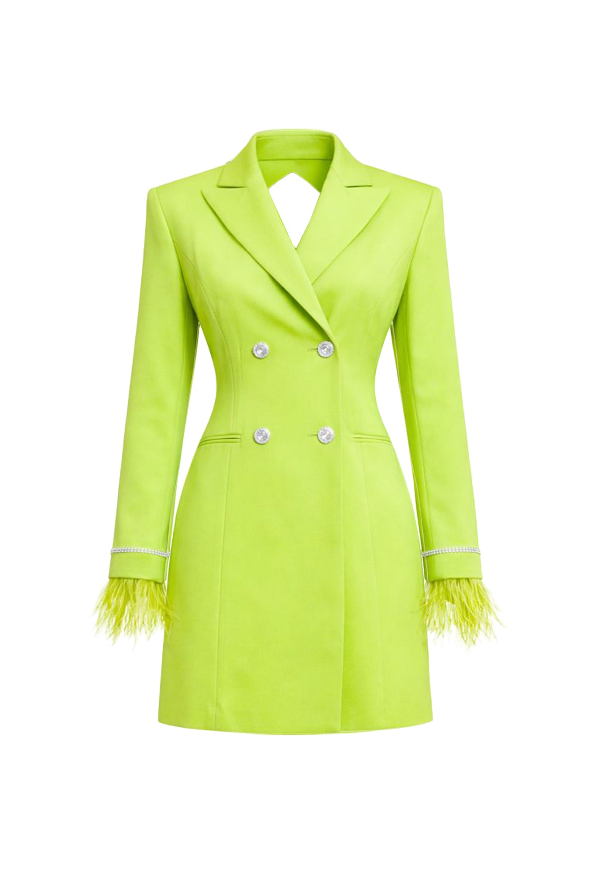 Woven Blazer Dress With Feather Cuff