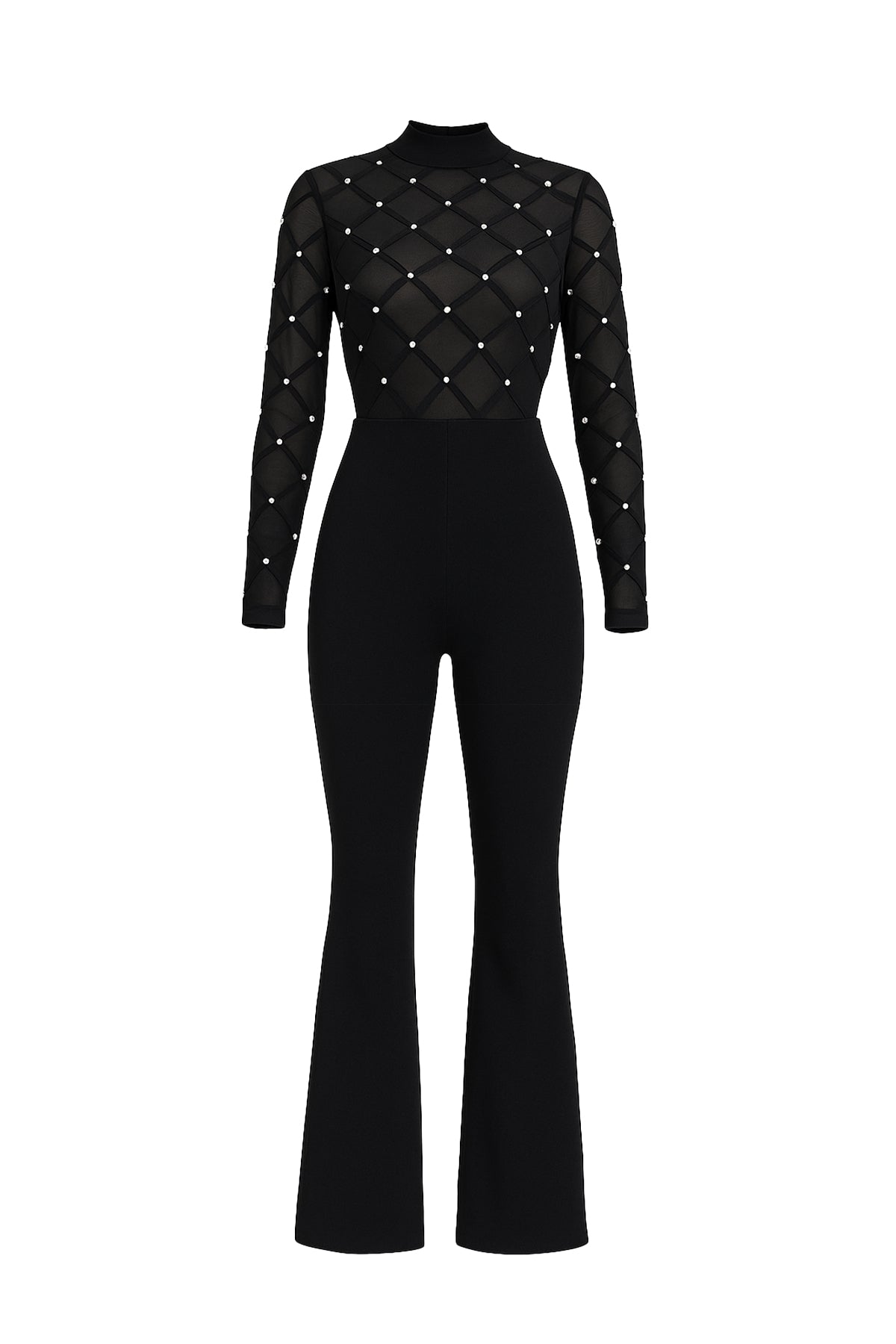 Bandage Long Sleeve Embellished Jumpsuit