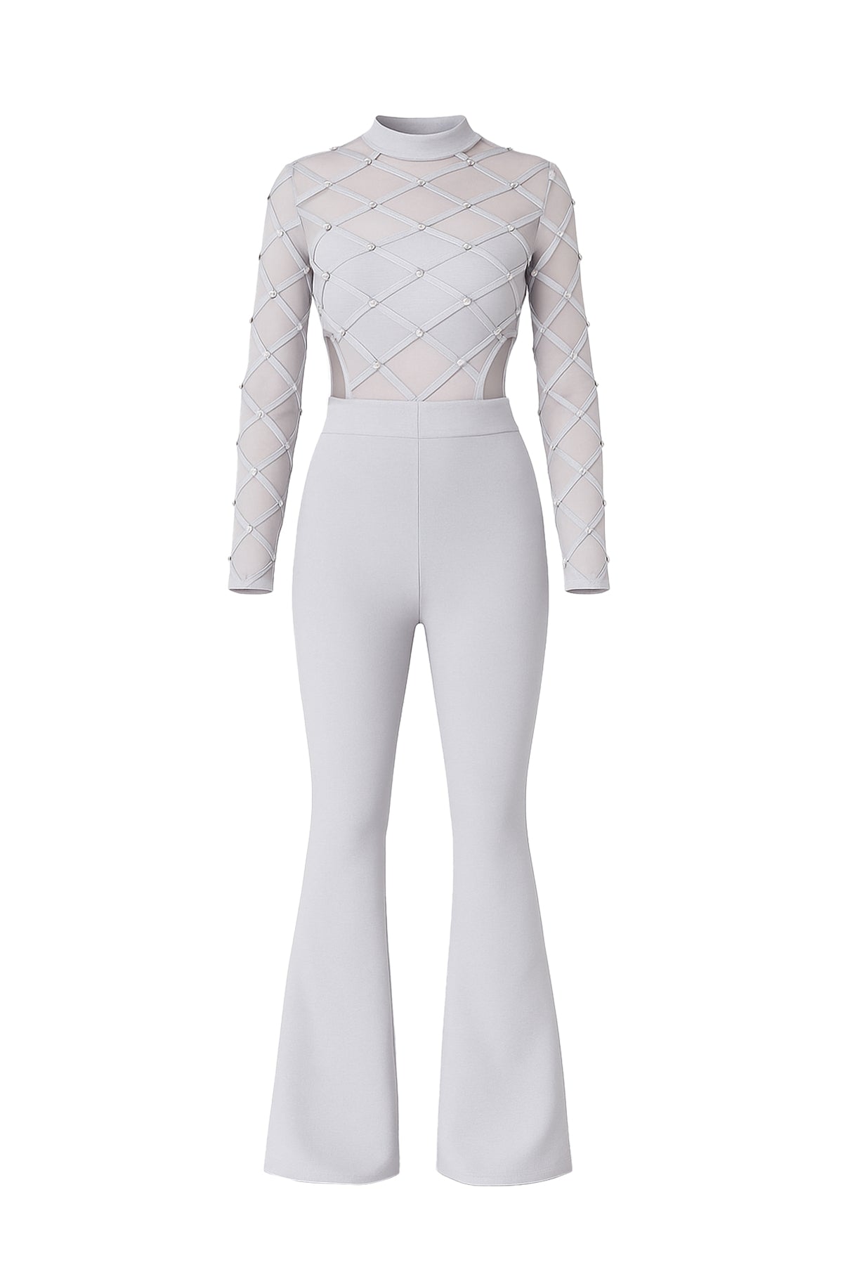 Bandage Long Sleeve Embellished Jumpsuit