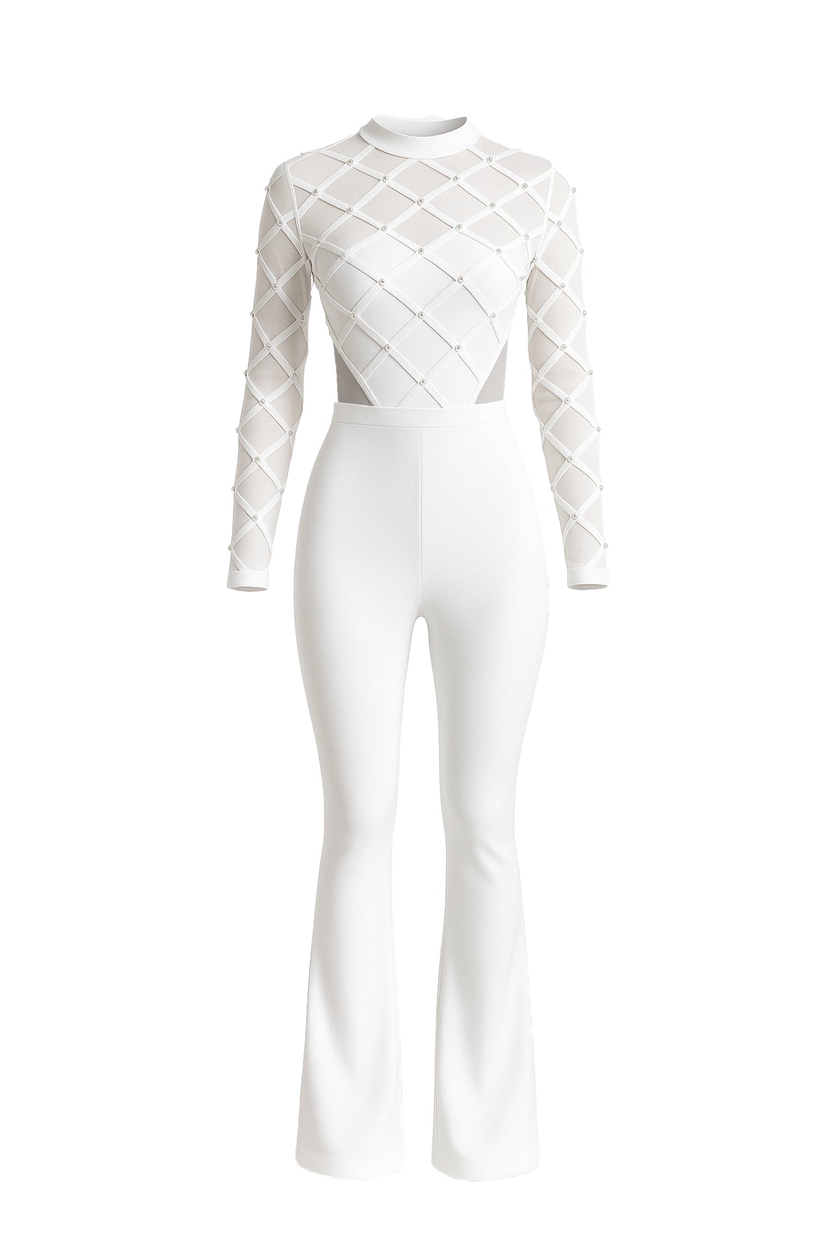 Bandage Long Sleeve Embellished Jumpsuit