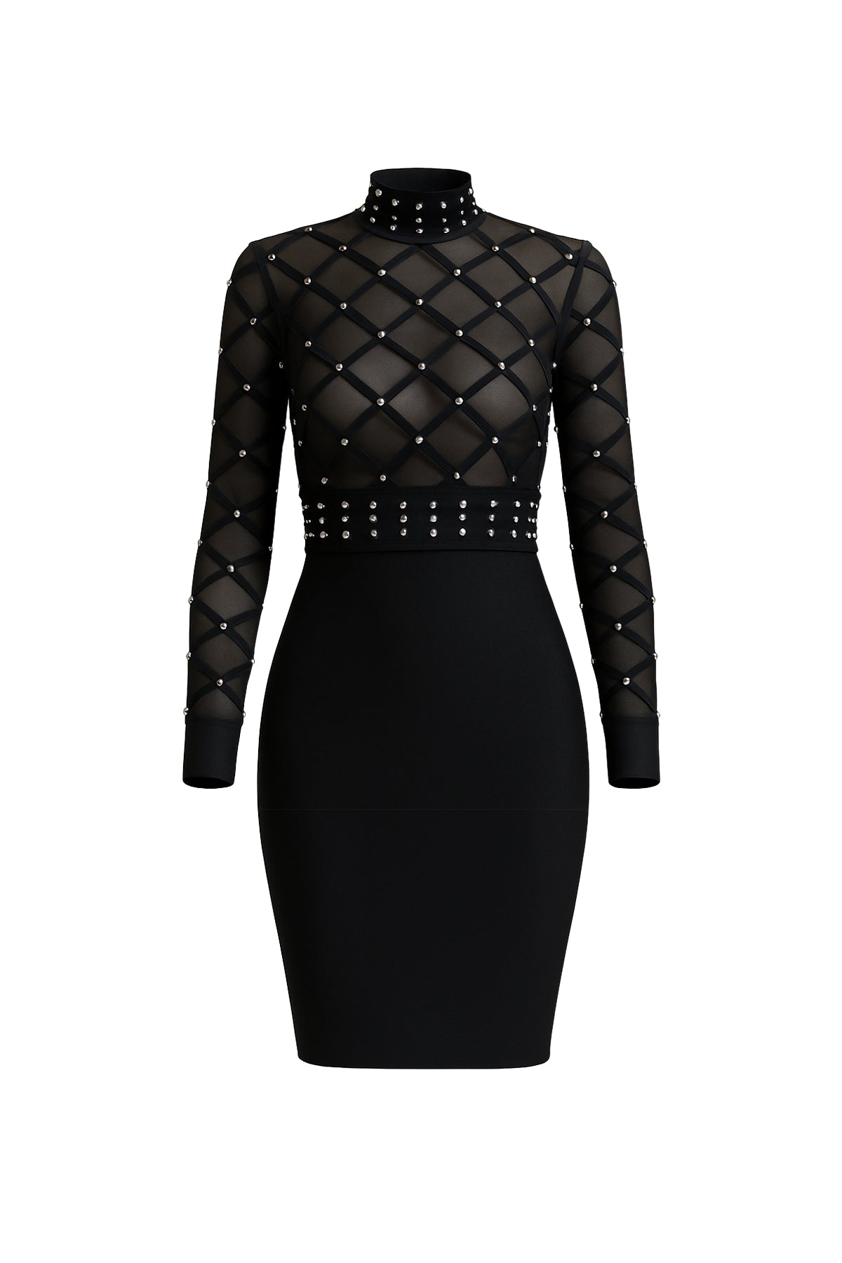 Bandage Crystal Studded Mesh Mini Dress