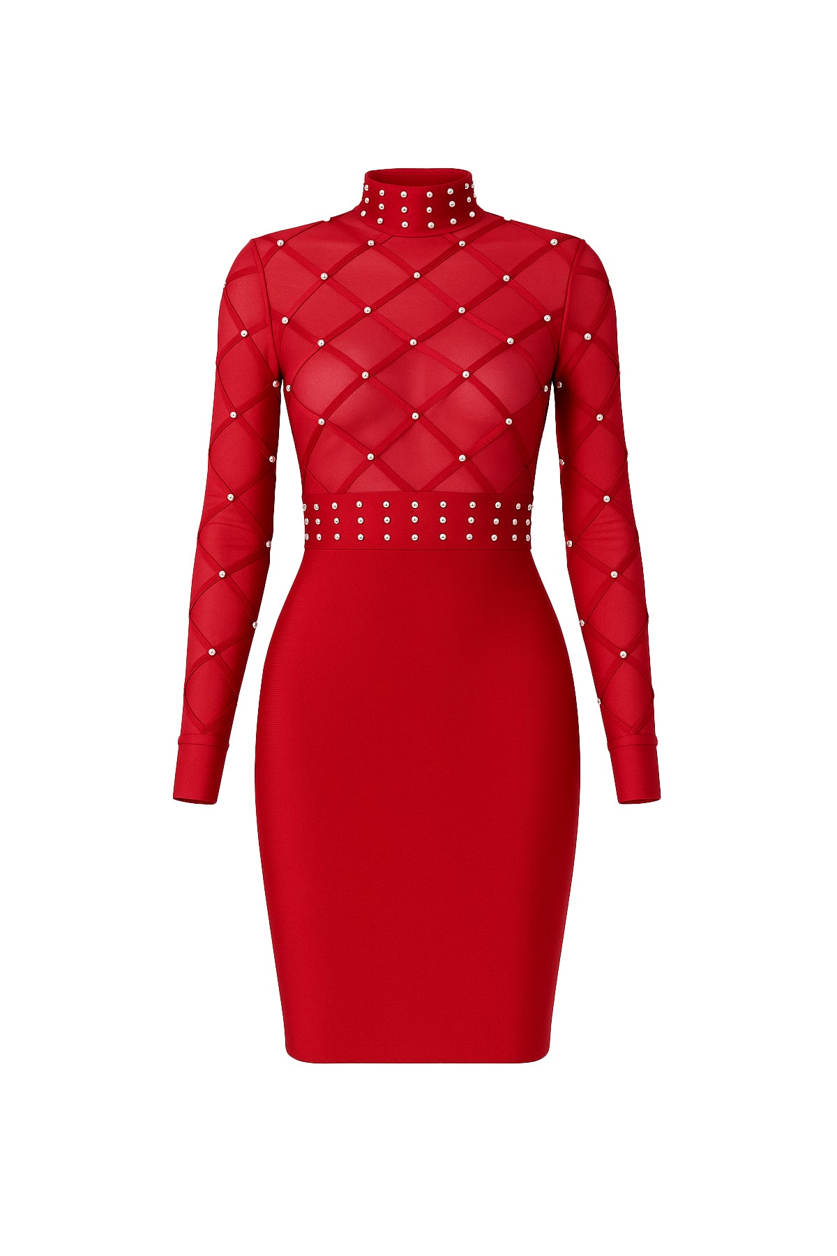 Bandage Crystal Studded Mesh Mini Dress