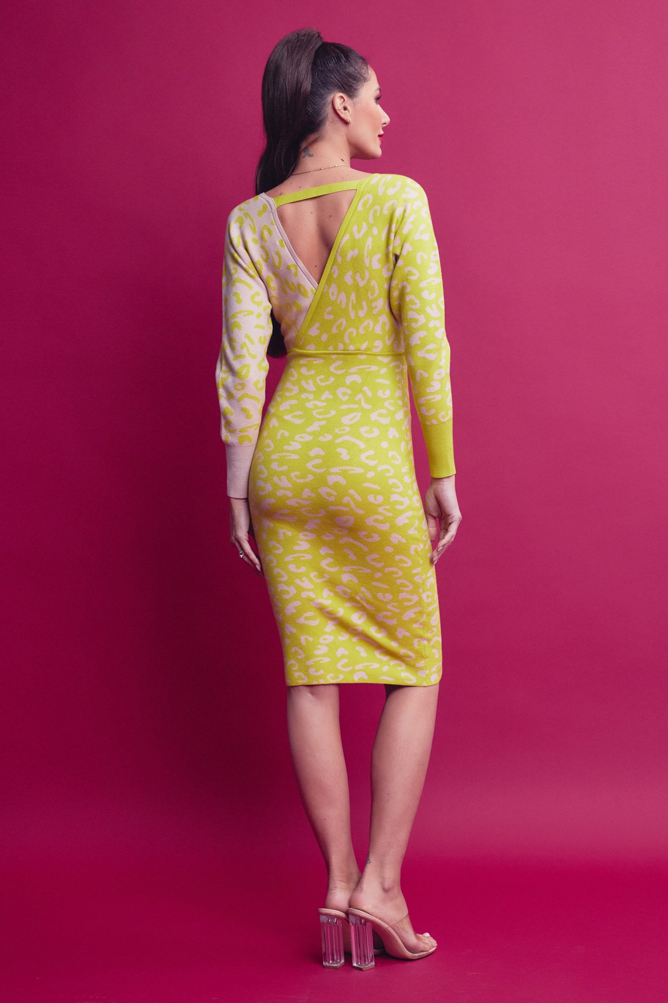 Knit Leopard Print Surplice Midi Dress