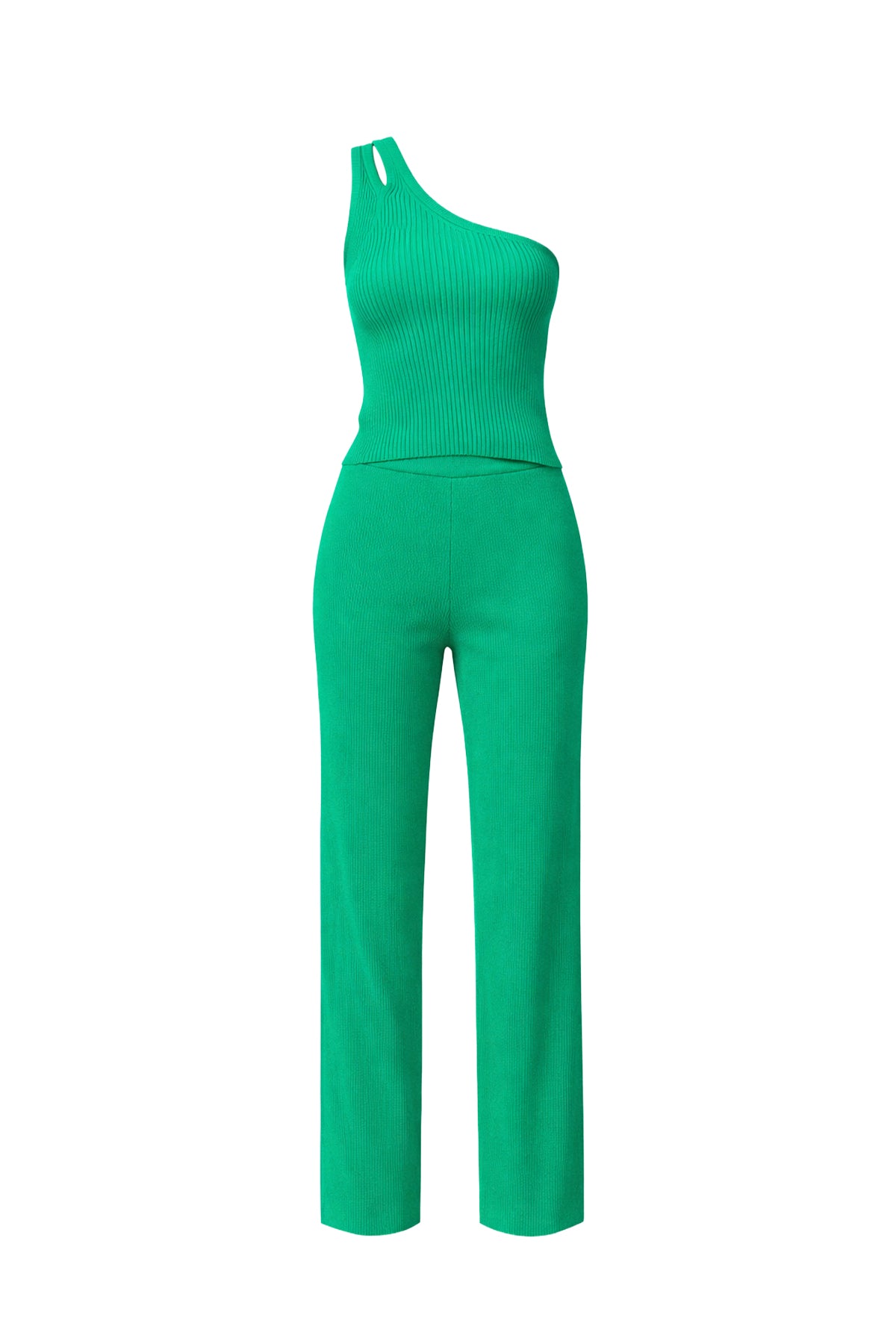 Rib Knit One Shoulder Top and Pants Set