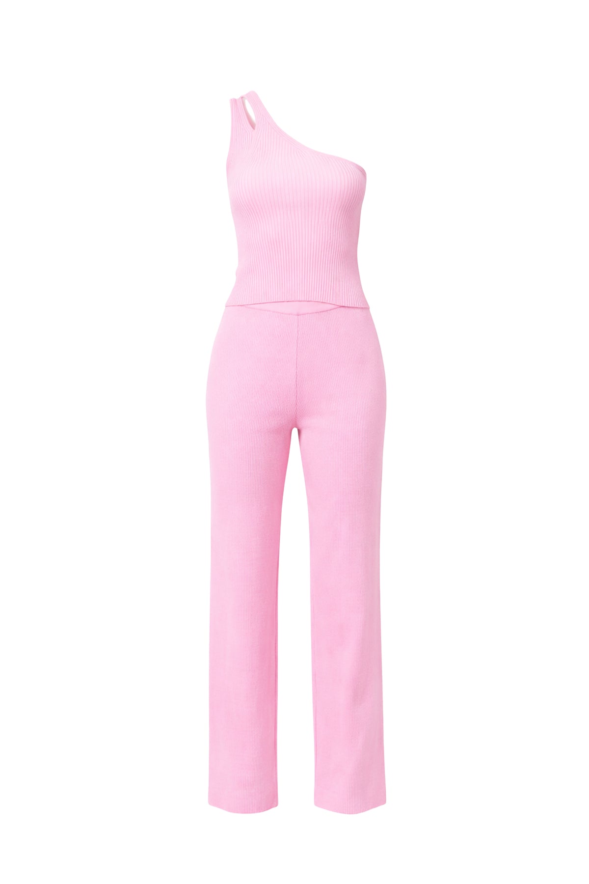 Rib Knit One Shoulder Top and Pants Set