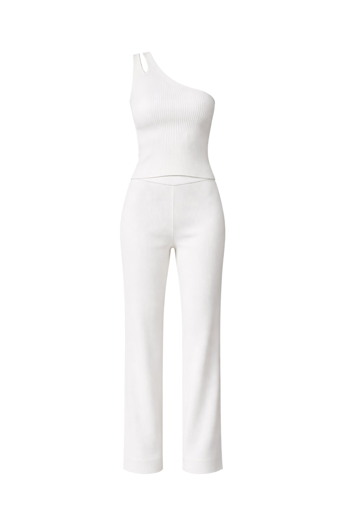 Rib Knit One Shoulder Top and Pants Set