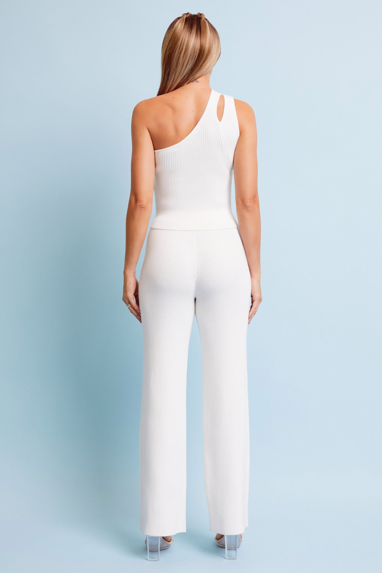 Rib Knit One Shoulder Top and Pants Set