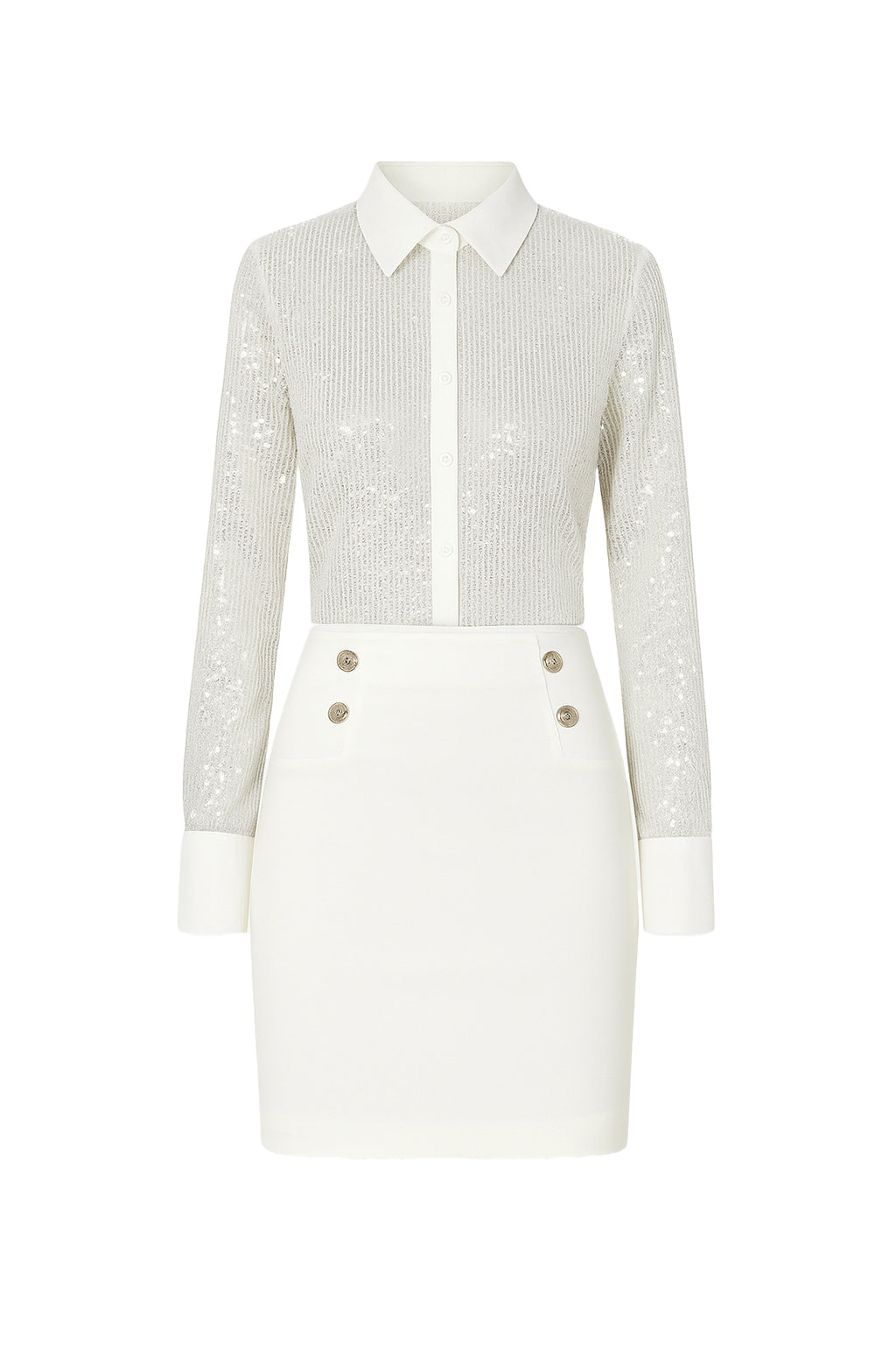 Knit Sheer Long Sleeve Top & Mini Skirt Set