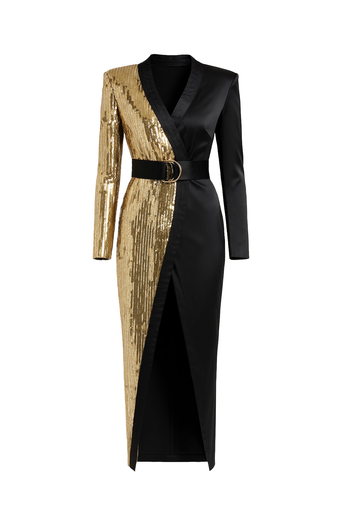 Sequin Contrast Maxi Wrap Dress With Belt