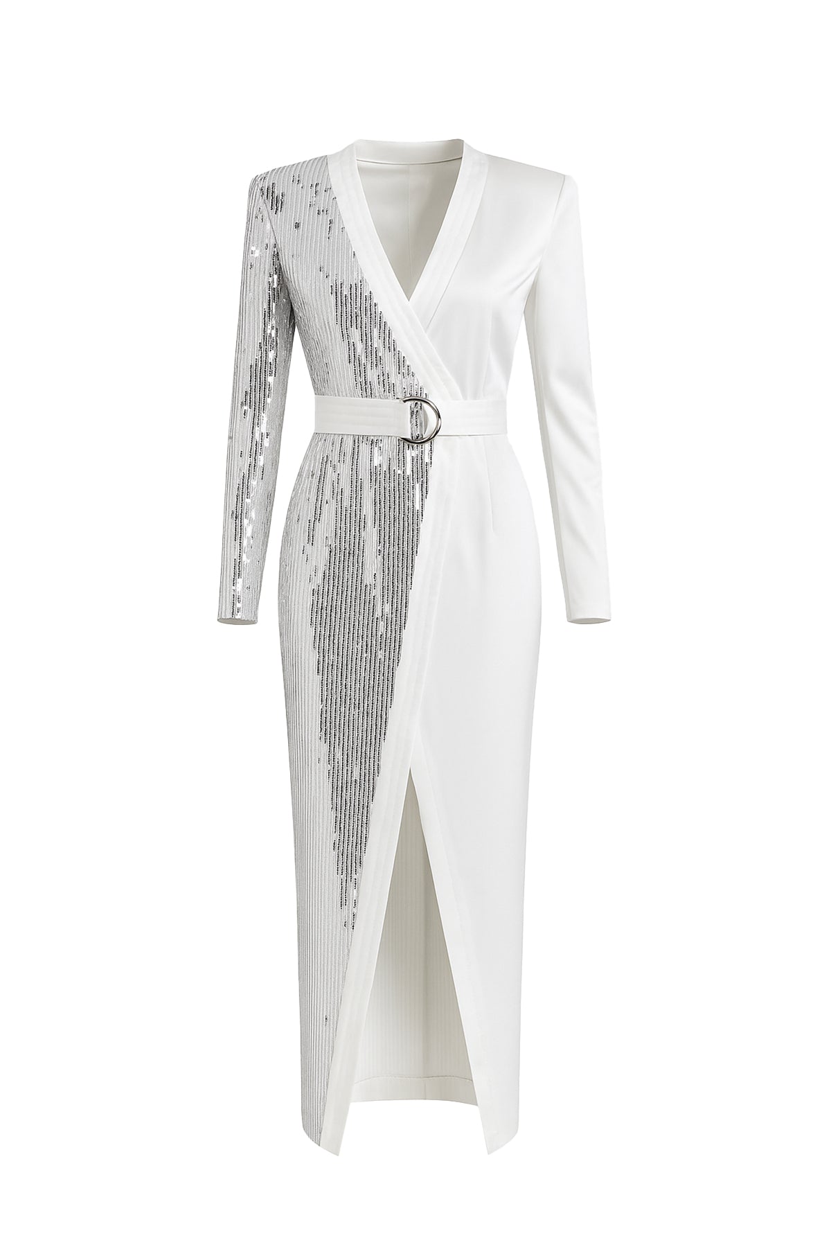 Sequin Contrast Maxi Wrap Dress With Belt
