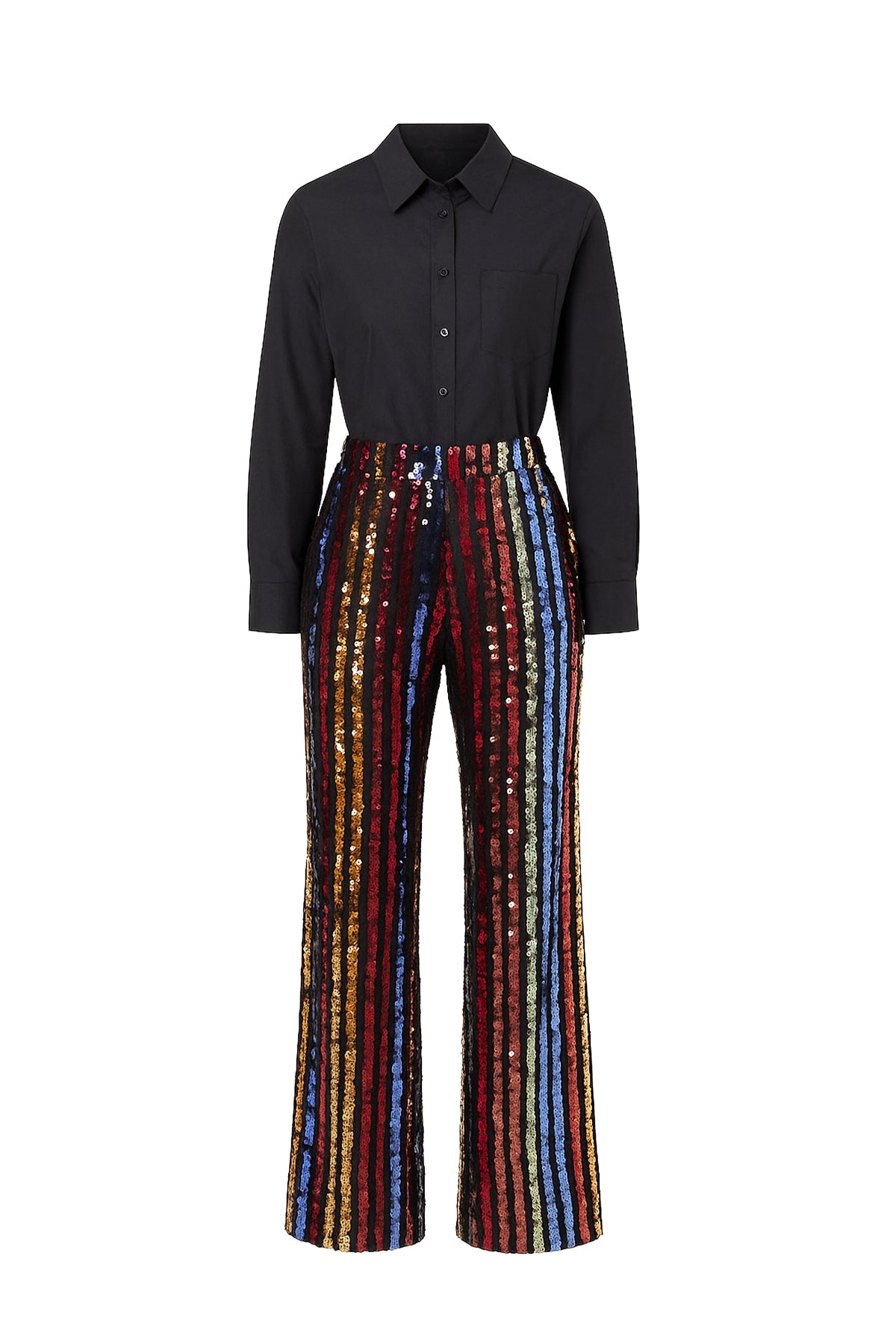 Woven Solid Shirt and Sequin Pants Set