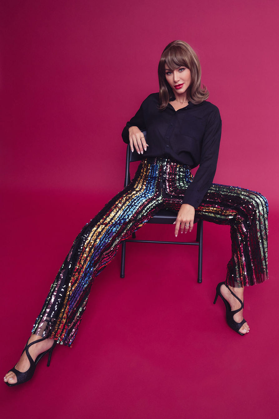 Woven Solid Shirt and Sequin Pants Set