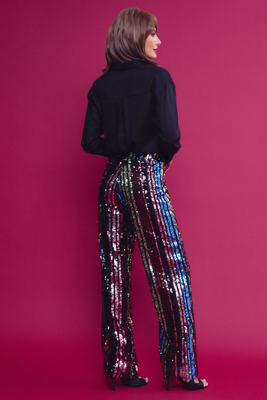 Woven Solid Shirt and Sequin Pants Set
