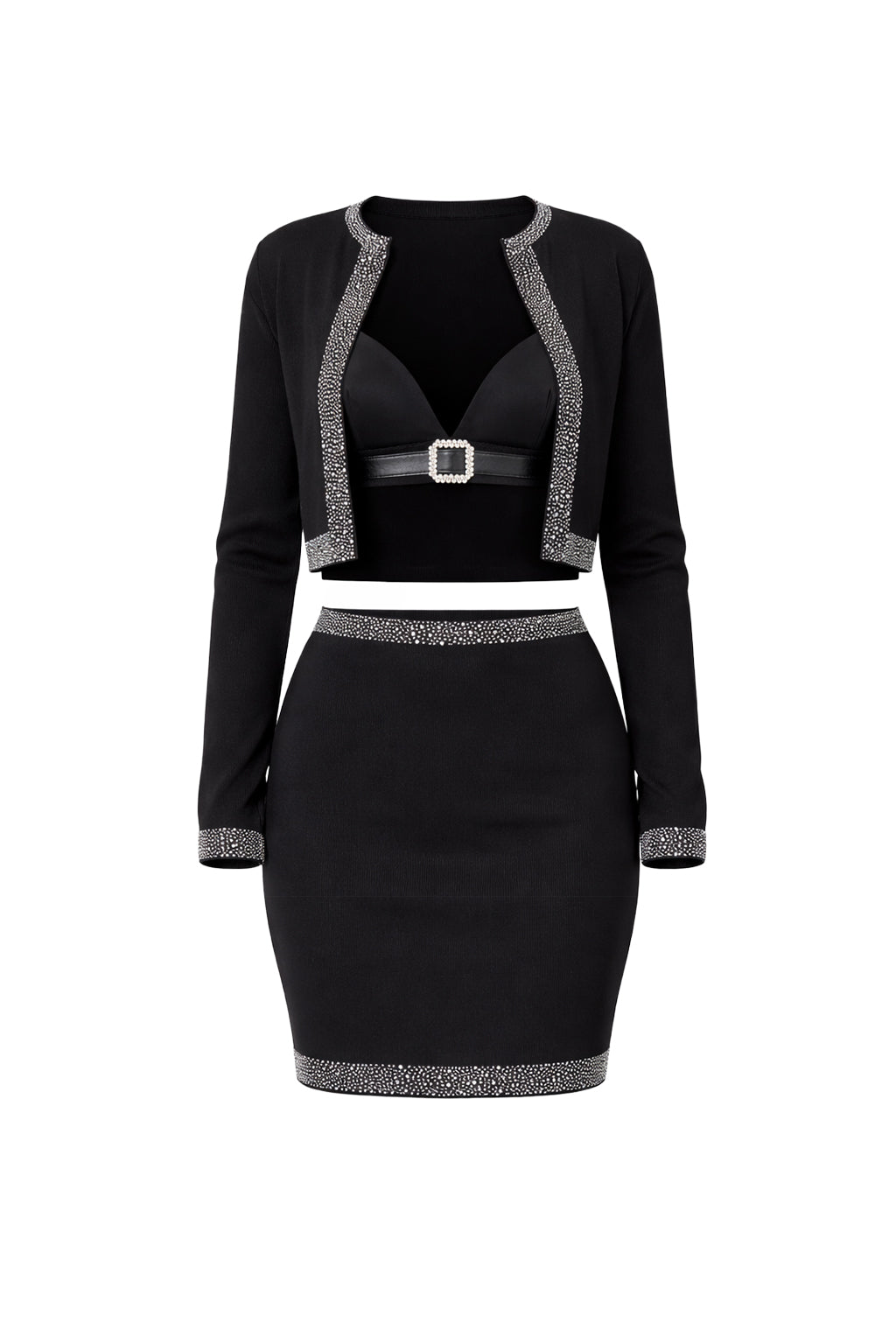 Knit 3 Pc Set With Bra Top