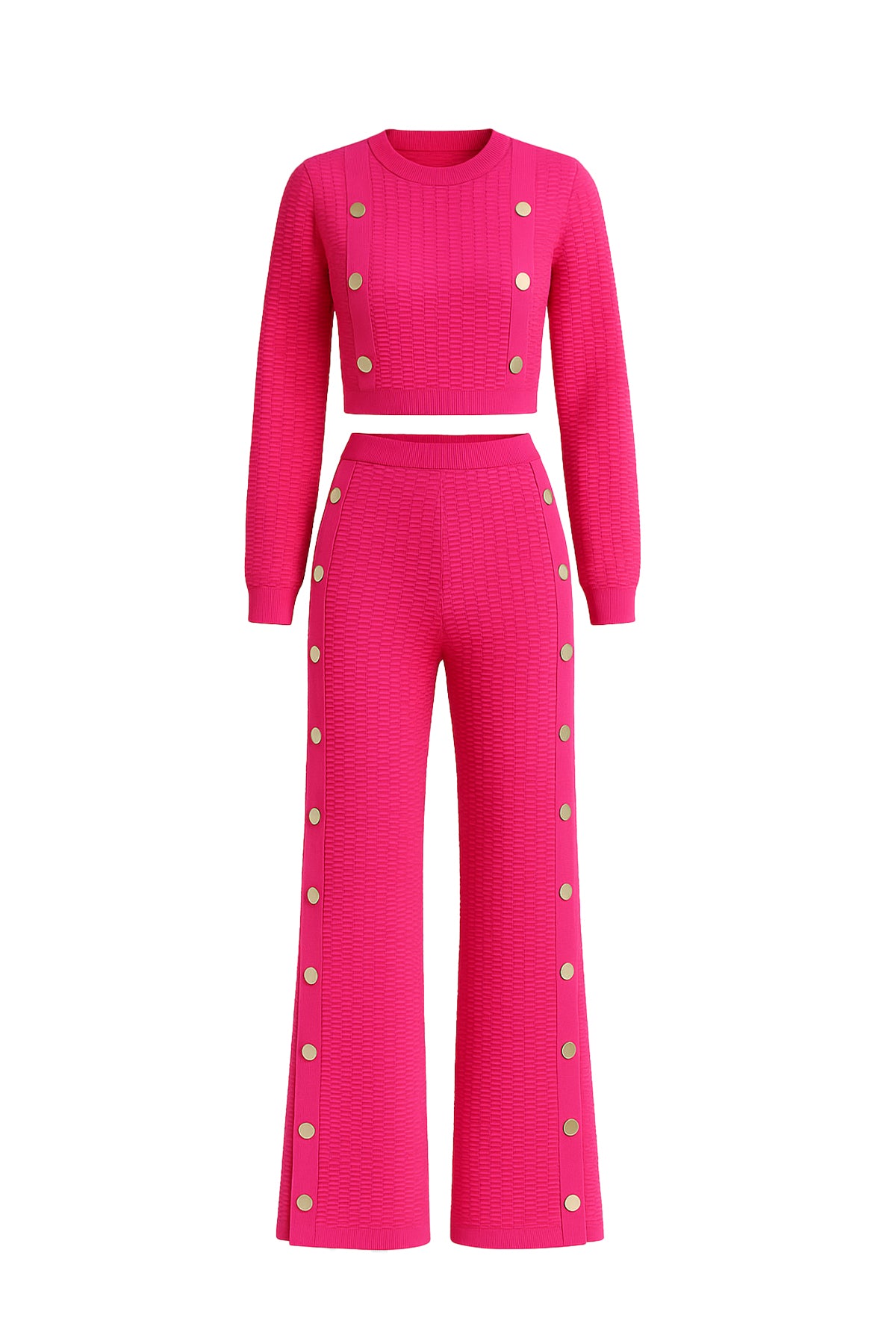 Knit Long Sleeve Top & Pants Set With Trim