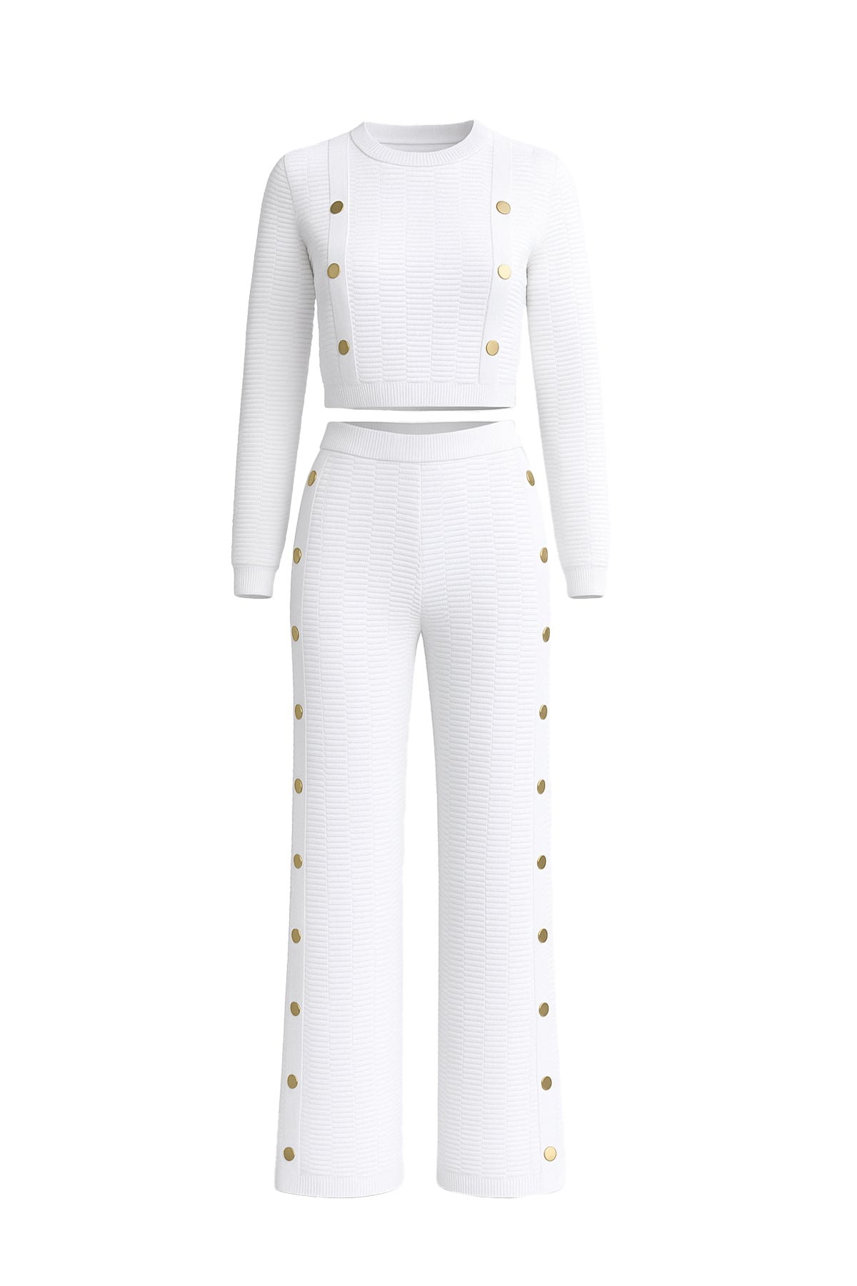 Knit Long Sleeve Top & Pants Set With Trim