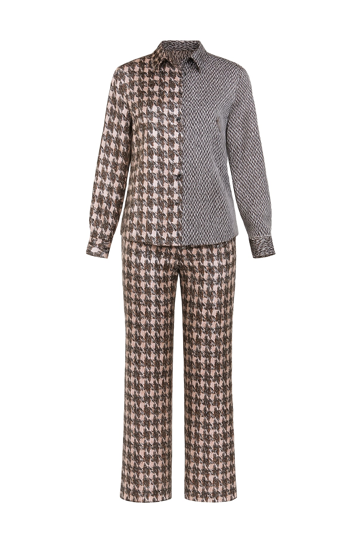 Woven Satin Print Blouse and Pants Set