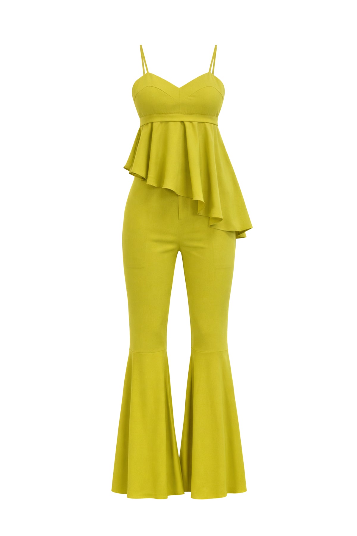 Woven Cami Top With Asymmetric Hem and Extreme Flare Pants