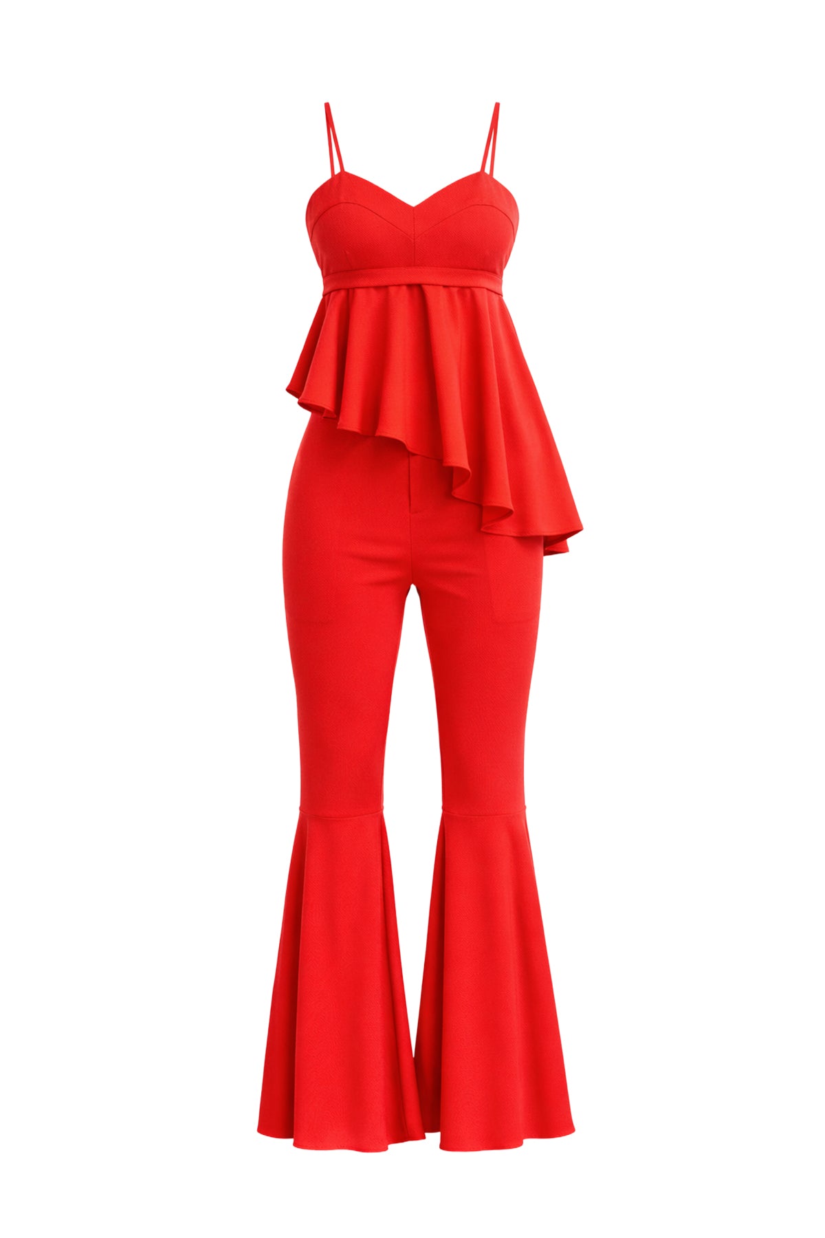 Woven Cami Top With Asymmetric Hem and Extreme Flare Pants