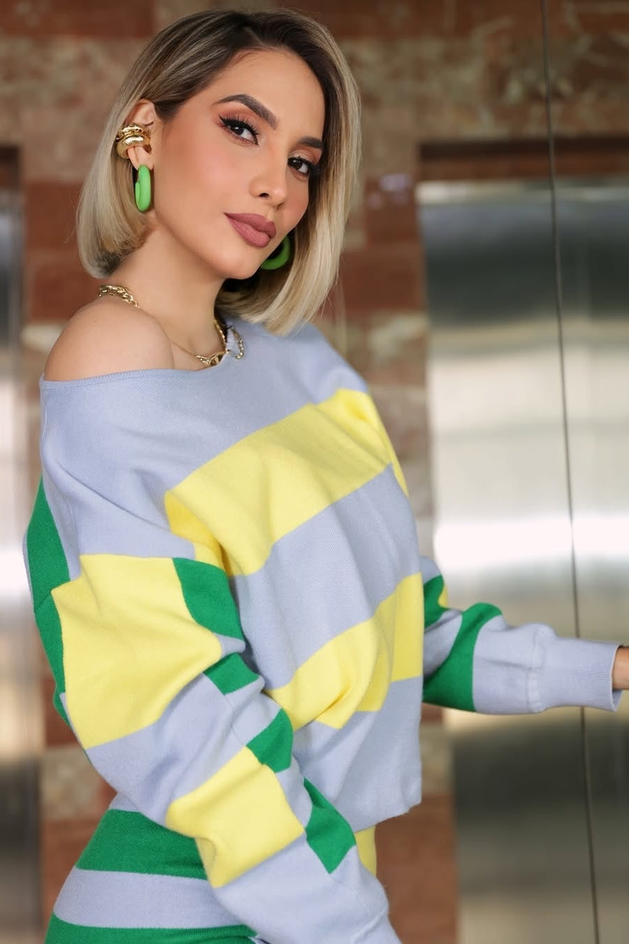 Happy Place Color Block Knit Top and Skirt Set