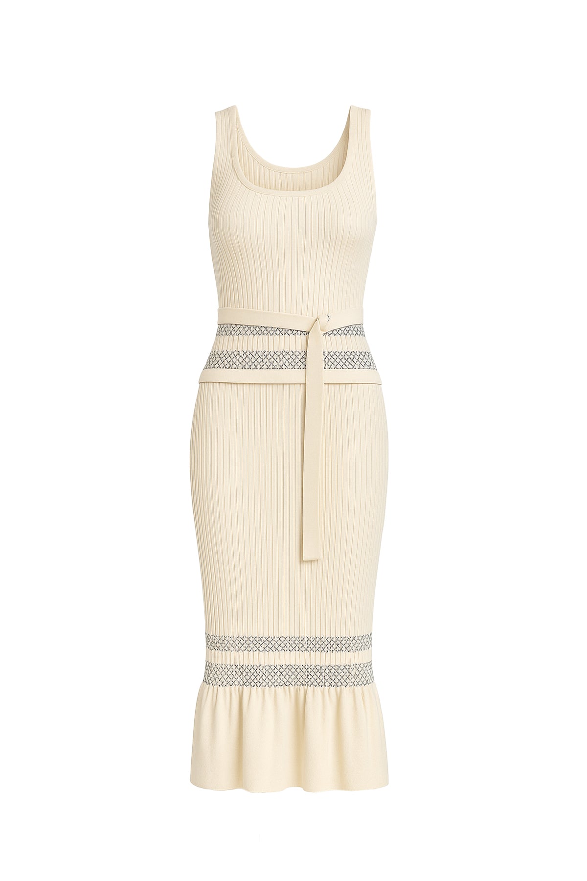 Pretty First Impression Rib Knit Ruffle Midi Dress