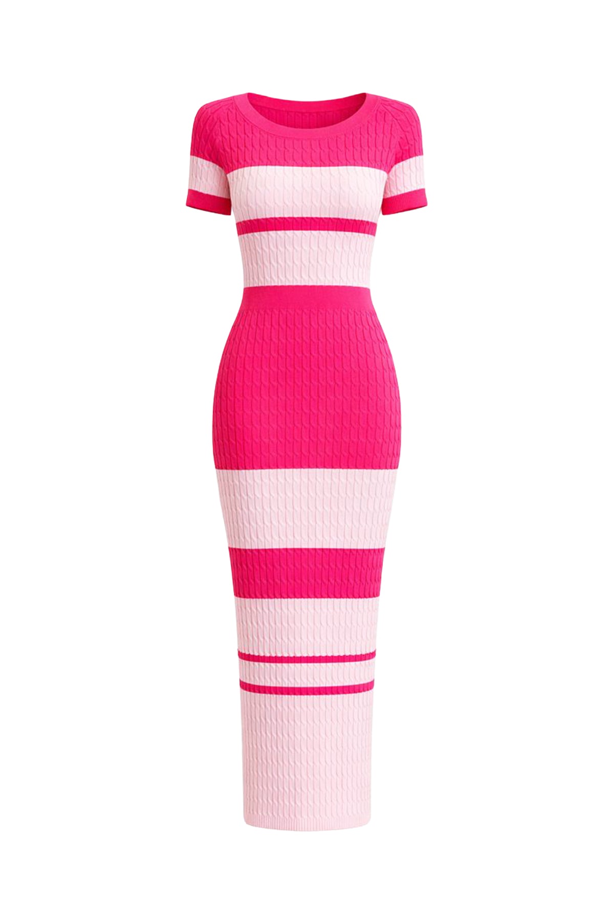 Hug The Body Stripe Cable Knit Short Sleeve Midi Dress