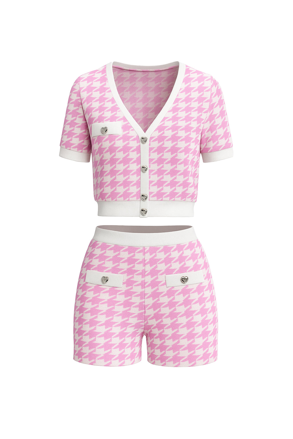Sweet Talk Knit Houndstooth Short Sleeve Cardigan & Shorts Set